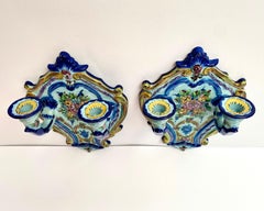 Faience Wall Candle Holders Set 2, Portugal, 1960s