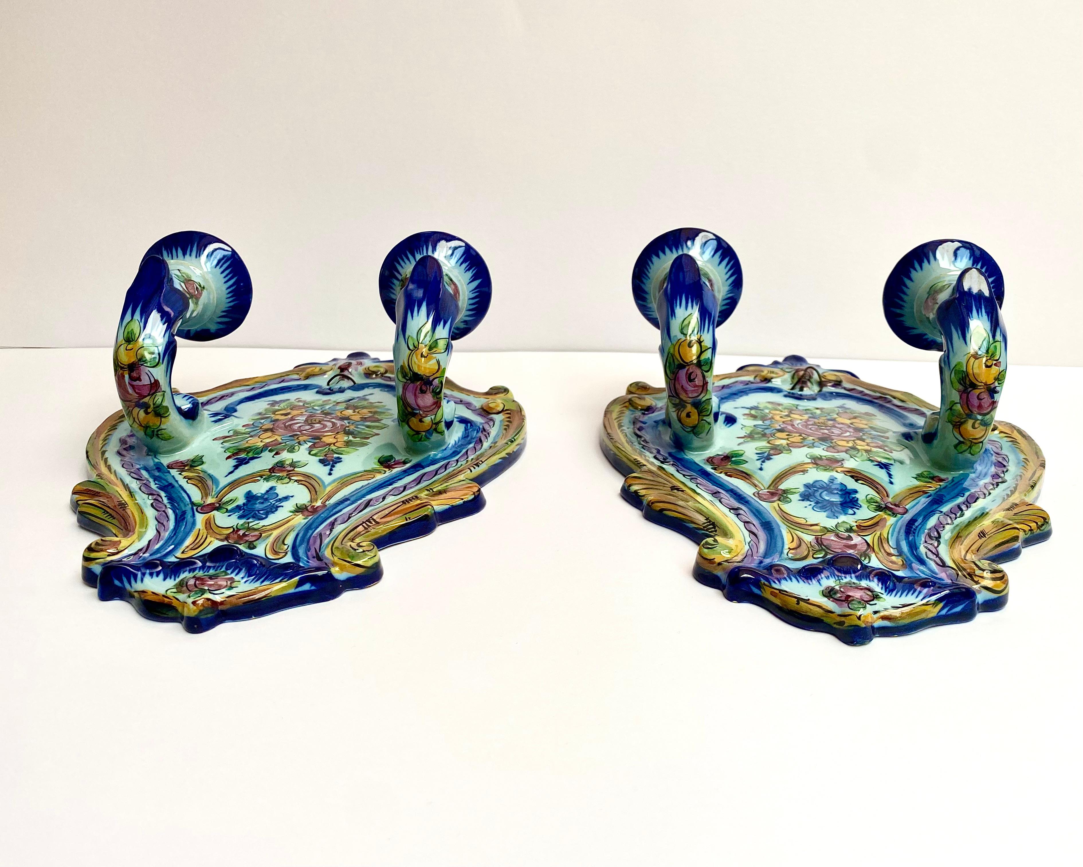 Faience Wall Candle Holders Set 2, Portugal, 1960s For Sale 1
