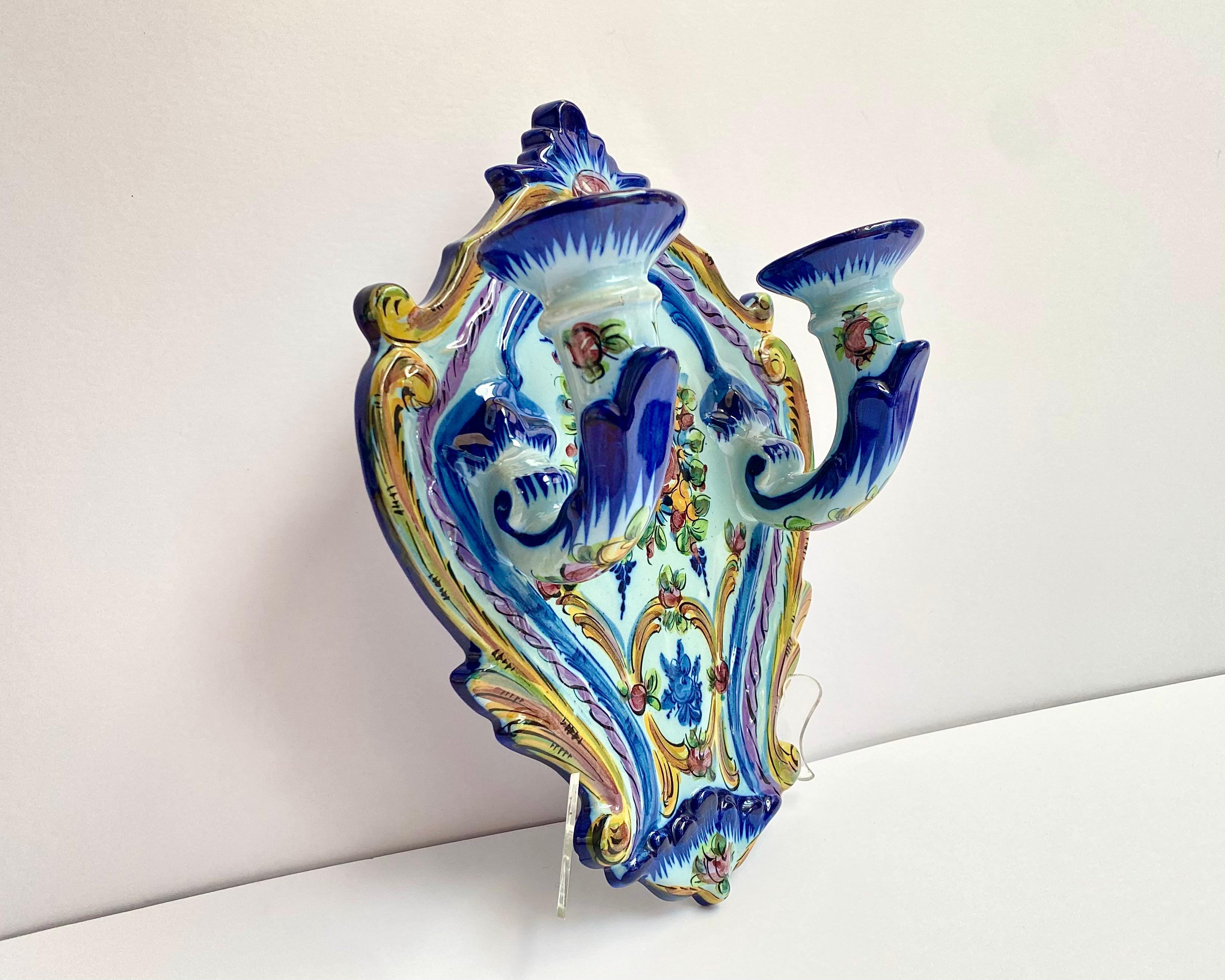 Faience Wall Candle Holders Set 2, Portugal, 1960s For Sale 4