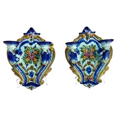 Vintage Faience Wall Candle Holders Set 2, Portugal, 1960s