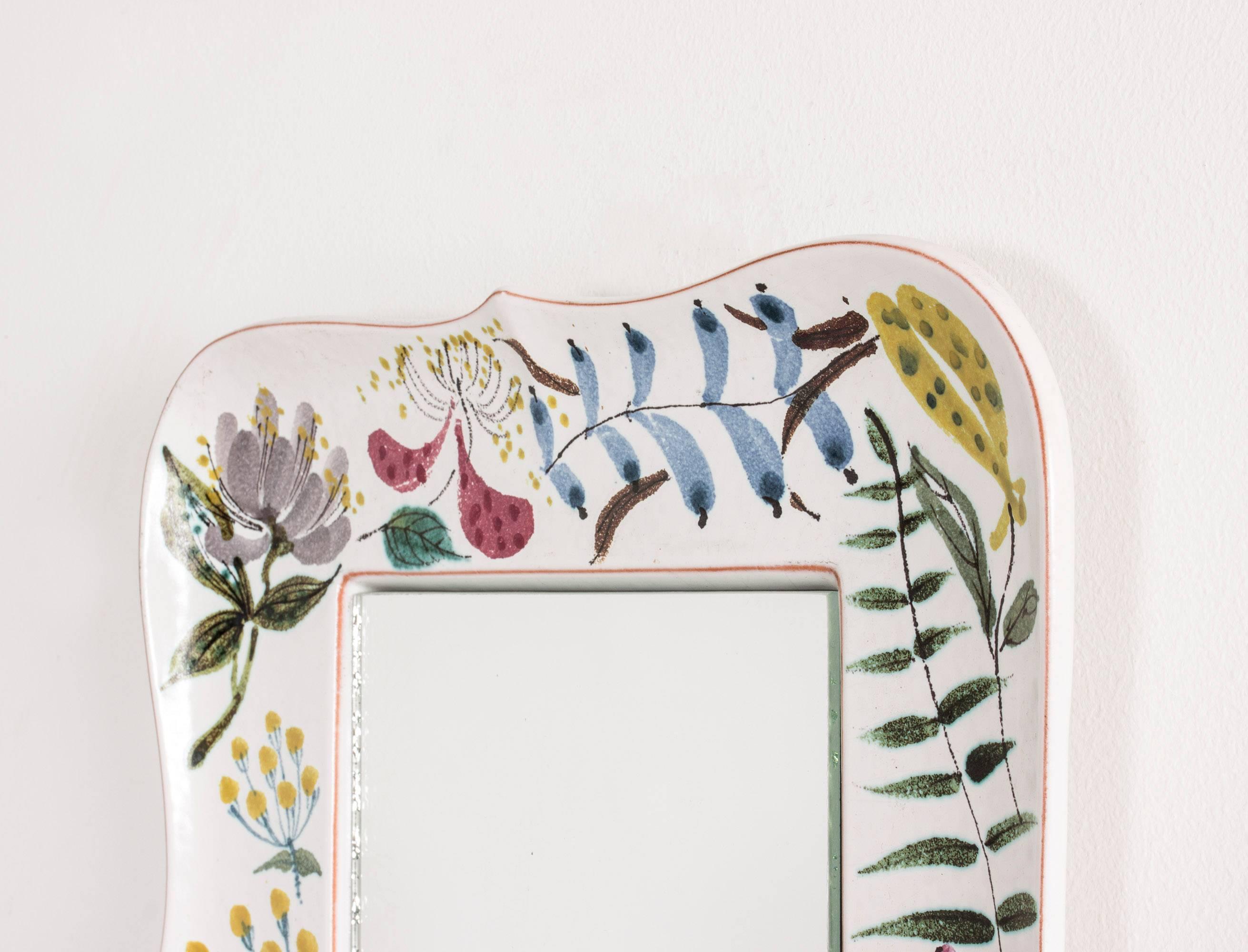 Scandinavian Modern Faience Wall Mirror by Stig Lindberg