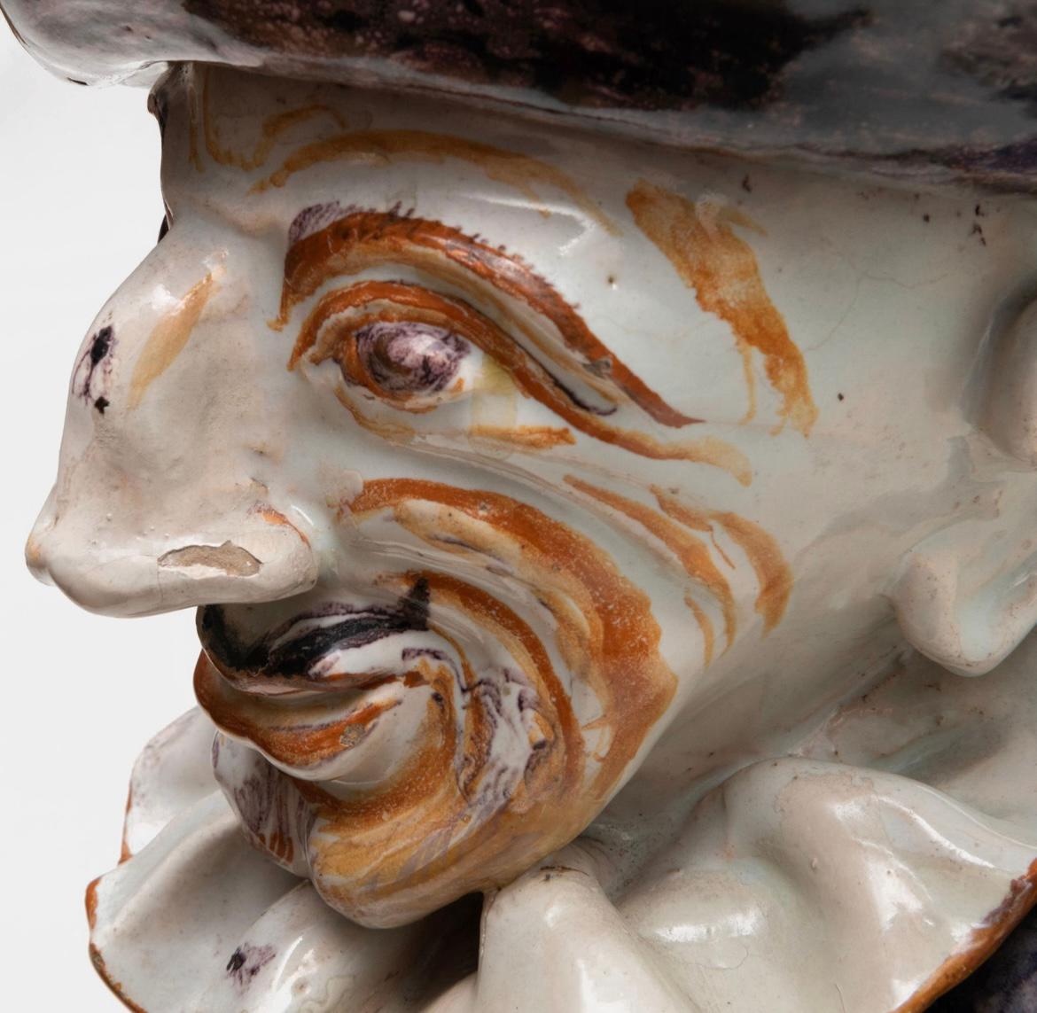 French Faience Water Vessel, “Pulcinella”, 18th Century For Sale
