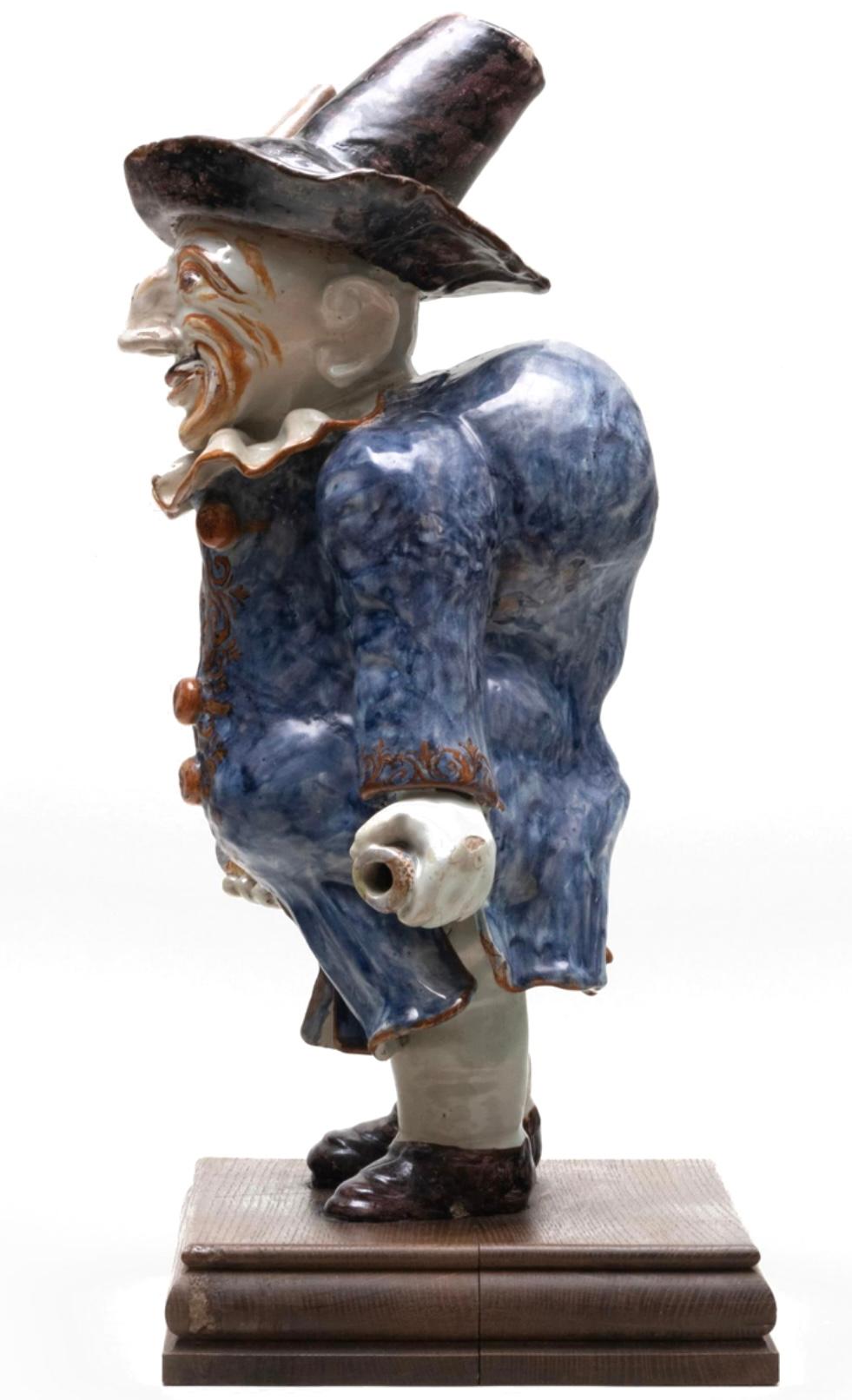 Faience Water Vessel, “Pulcinella”, 18th Century In Good Condition For Sale In Doylestown, PA