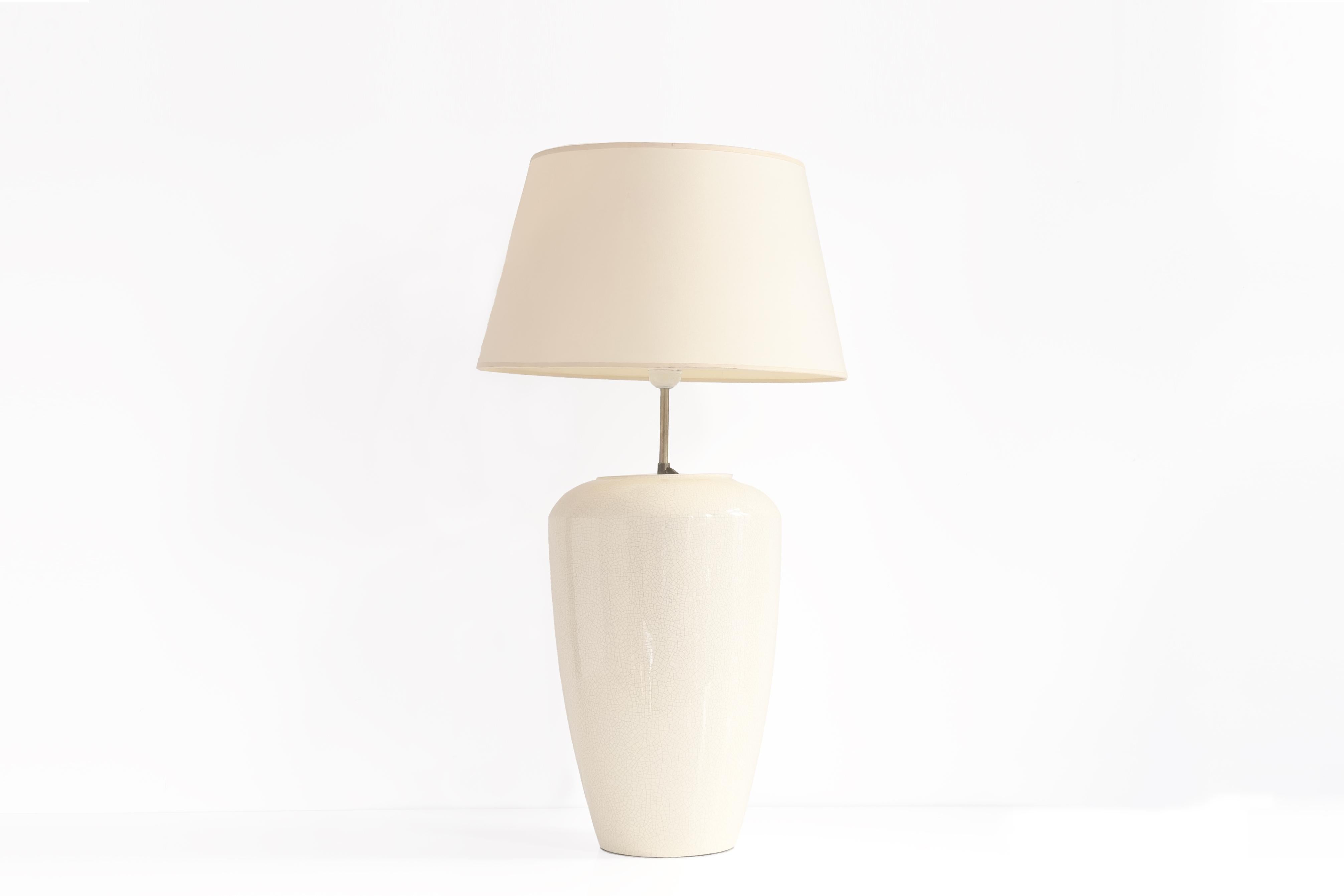French Faiencerie de Charolles Signed 2Oth Century Table Lamp in Beige Ceramic For Sale