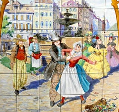 FAÏENCERIE DE SARREGUEMINES, Two Ceramic Panels of Parisian Scenes, from 1881