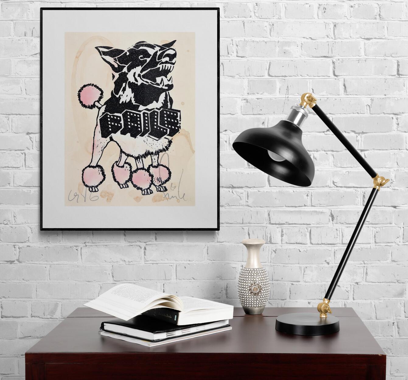 FAILE - DIAMOND FAILEDOODLE (BLACK/TAN) Pop Art Urban Black Glitter Handmade For Sale 6