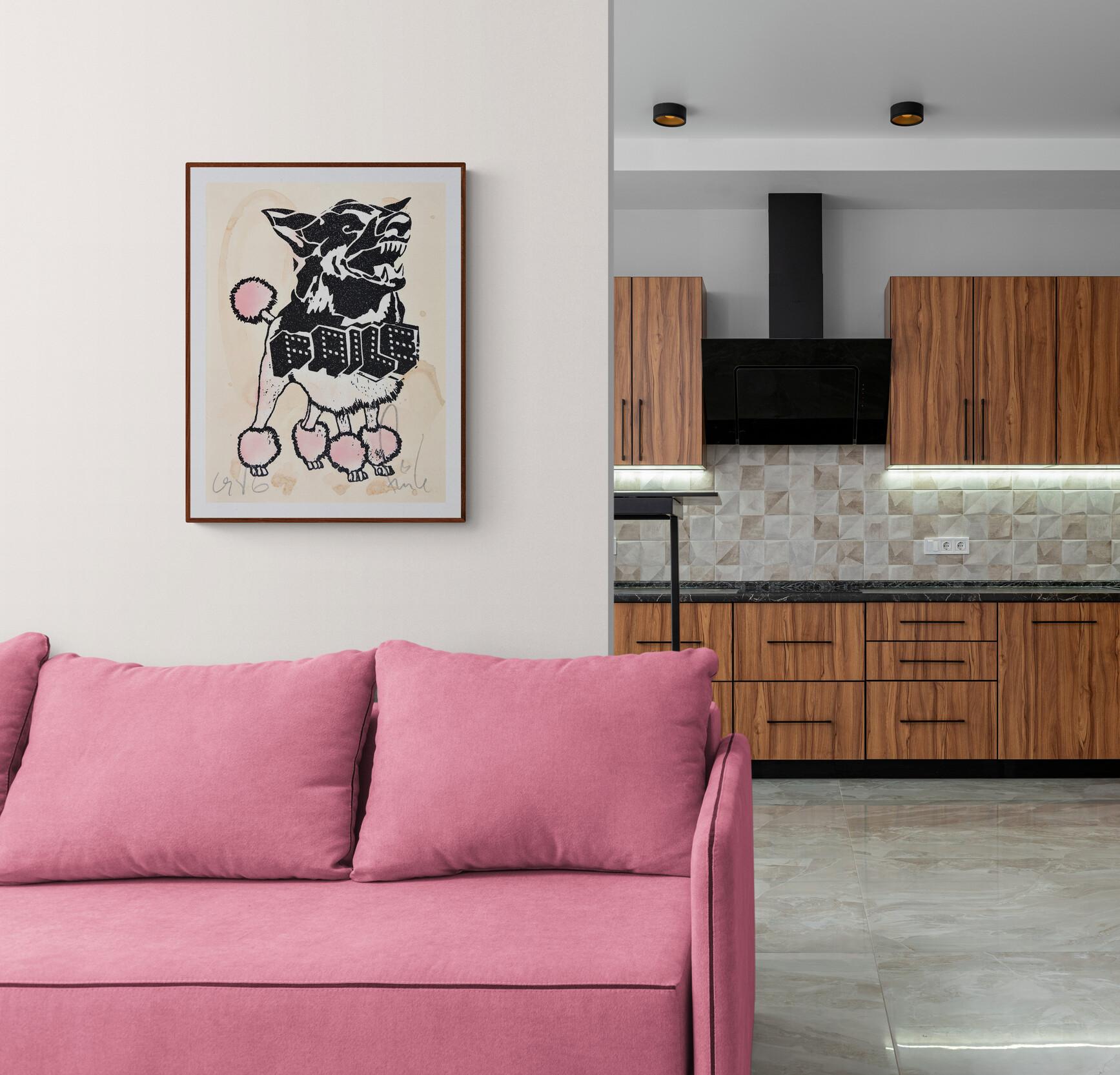 FAILE - DIAMOND FAILEDOODLE (BLACK/TAN) Pop Art Urban Black Glitter Handmade For Sale 7