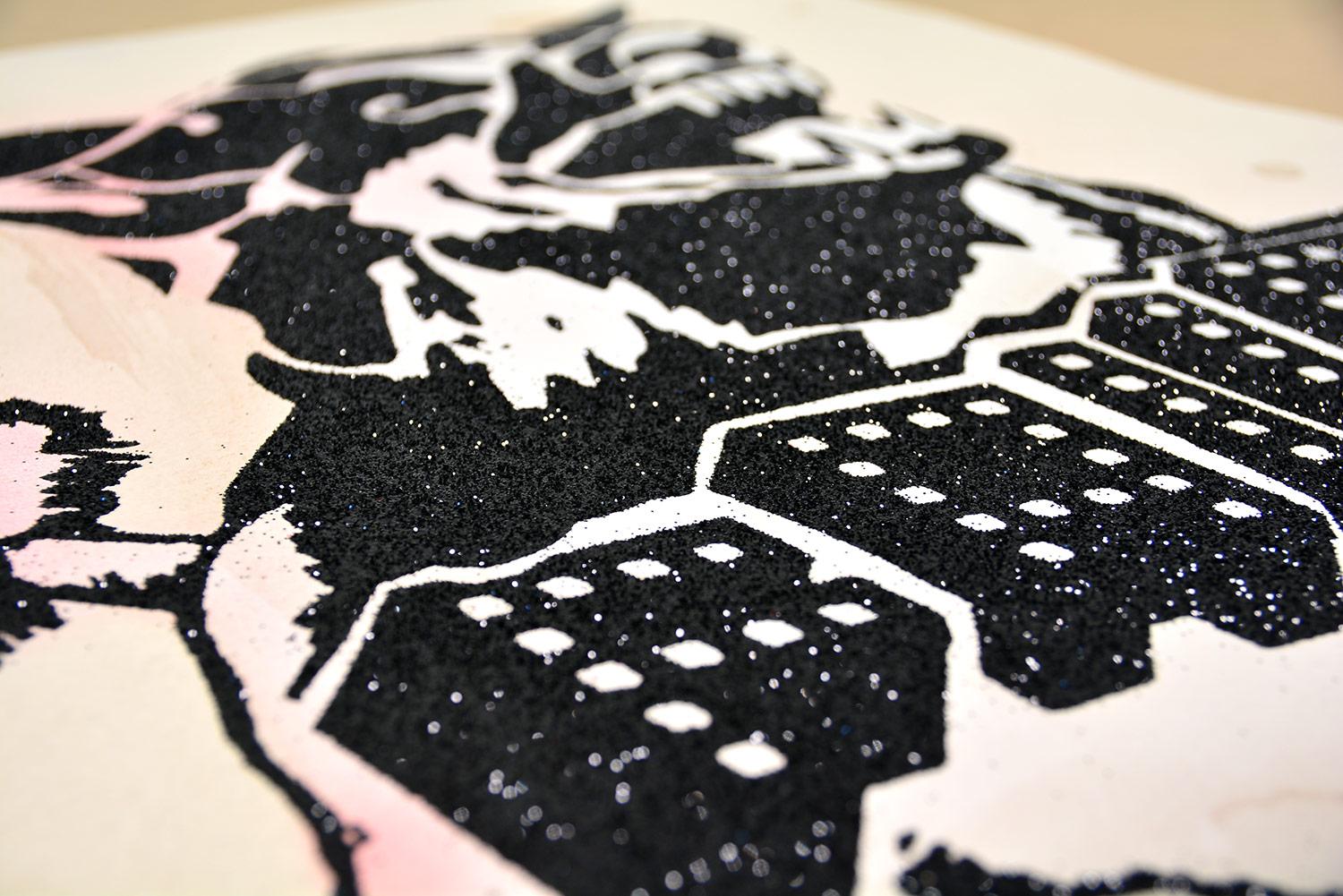FAILE - DIAMOND FAILEDOODLE (BLACK/TAN) Pop Art Urban Black Glitter Handmade - Print by Faile