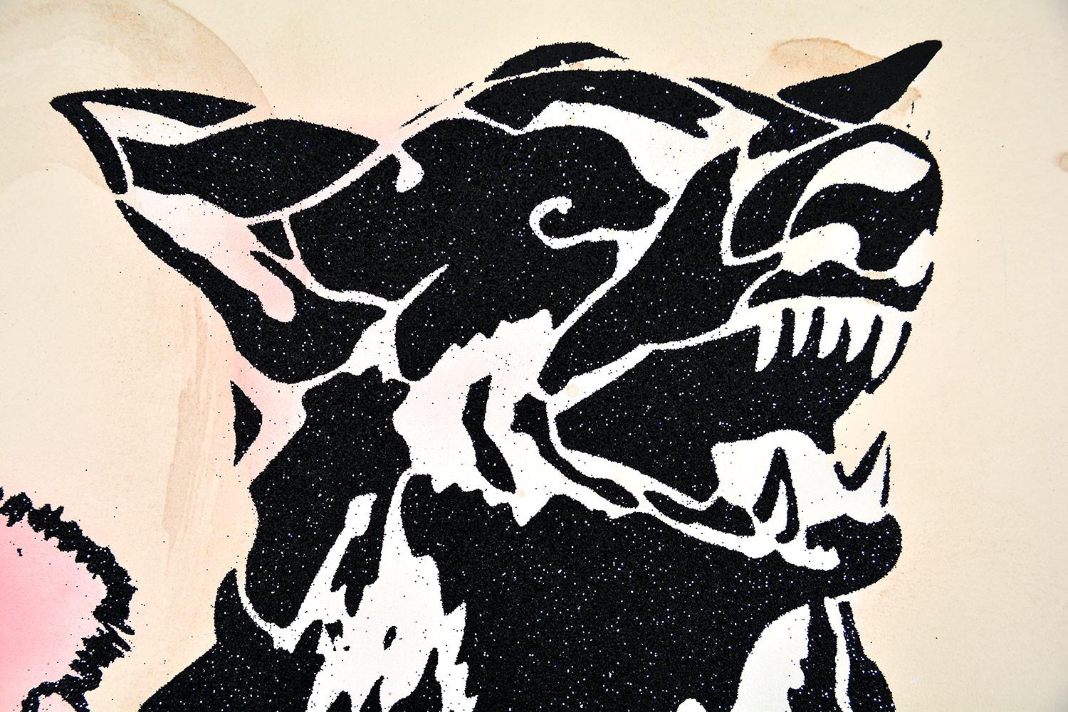 FAILE - DIAMOND FAILEDOODLE (BLACK/TAN) Pop Art Urban Black Glitter Handmade - White Figurative Print by Faile