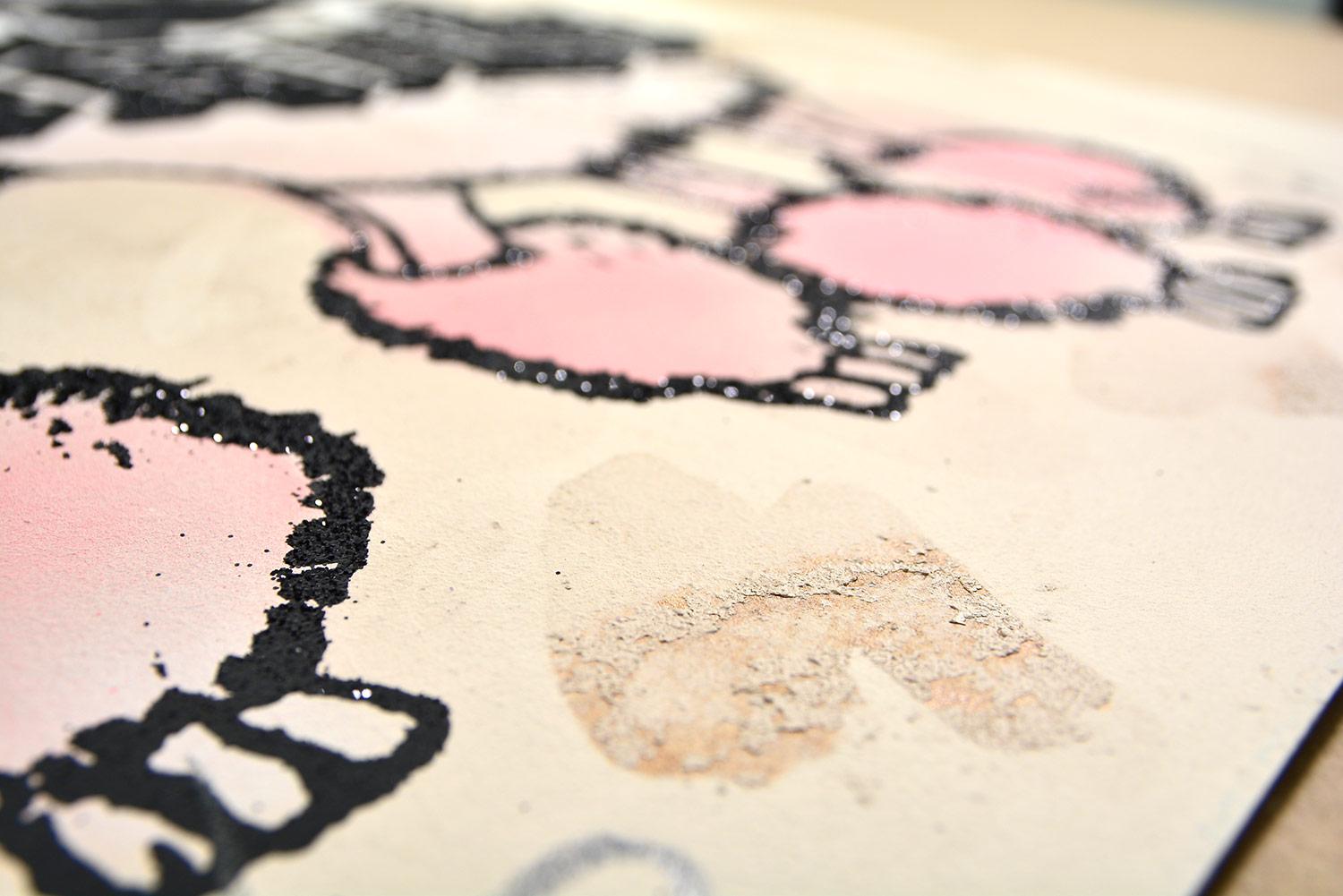 FAILE - DIAMOND FAILEDOODLE (BLACK/TAN) Pop Art Urban Black Glitter Handmade For Sale 1