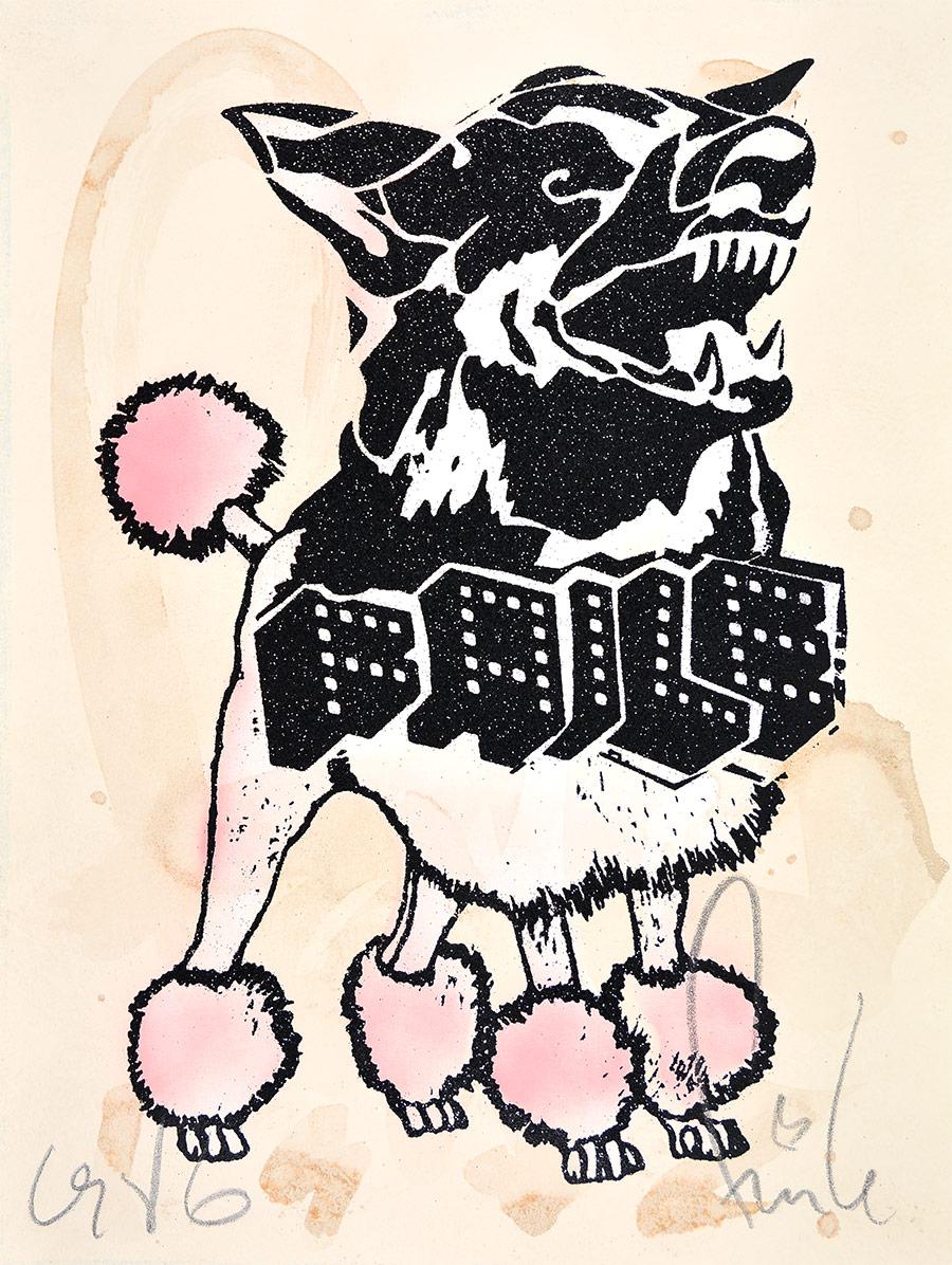 Faile Figurative Print - FAILE - DIAMOND FAILEDOODLE (BLACK/TAN) Pop Art Urban Black Glitter Handmade