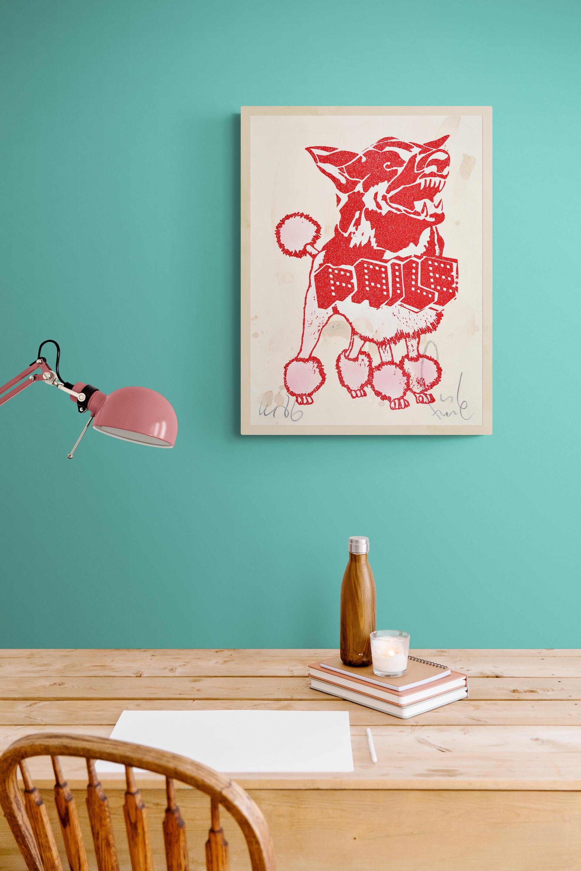 FAILE -DIAMOND FAILEDOODLE (RED/TAN). Mixed Media Pop Art Urban Glitter Graffiti For Sale 6