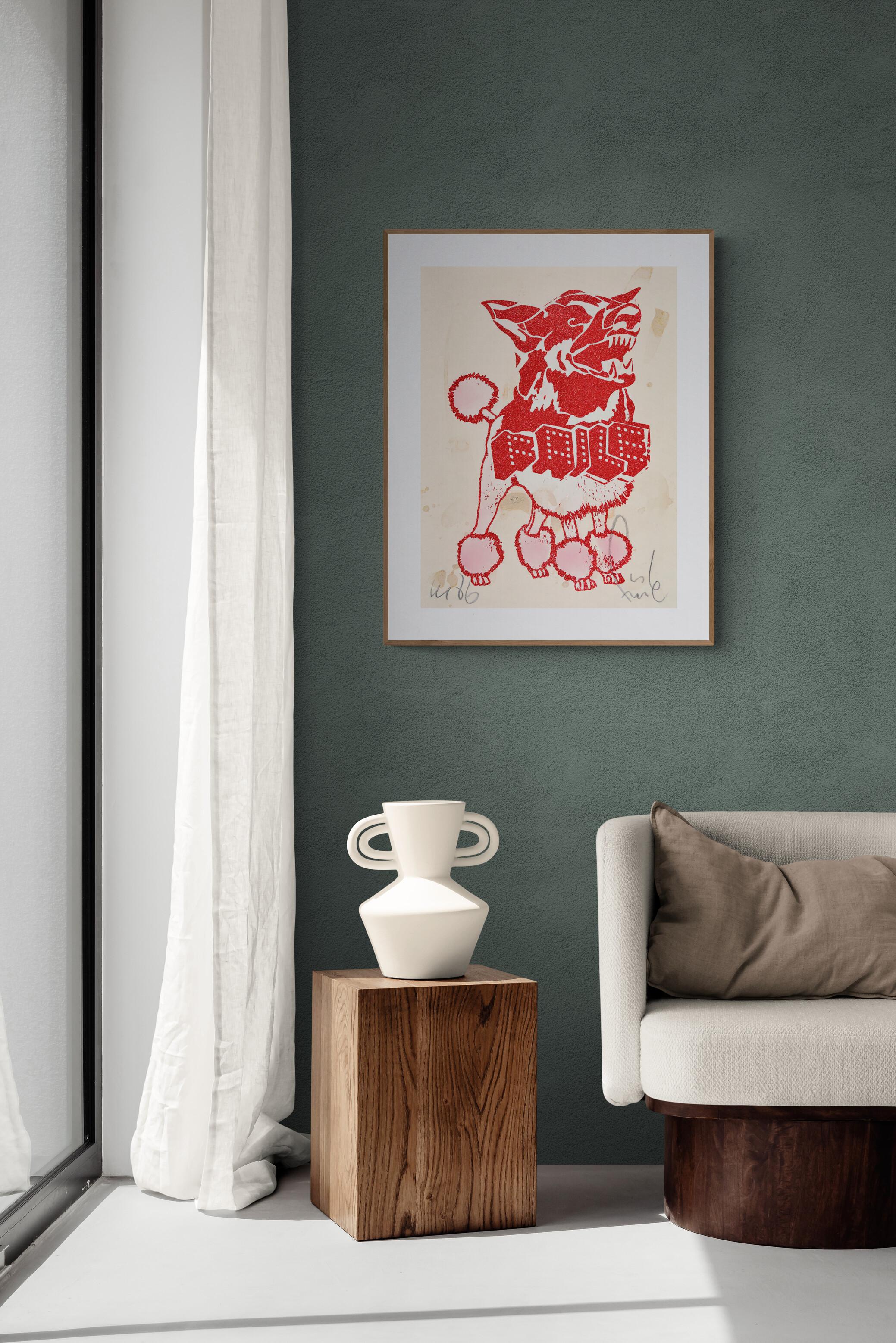 FAILE -DIAMOND FAILEDOODLE (RED/TAN). Mixed Media Pop Art Urban Glitter Graffiti For Sale 7