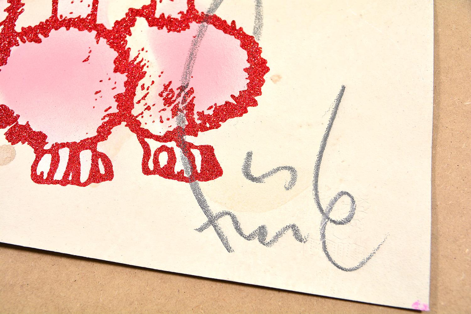 FAILE -DIAMOND FAILEDOODLE (RED/TAN). Mixed Media Pop Art Urban Glitter Graffiti For Sale 1