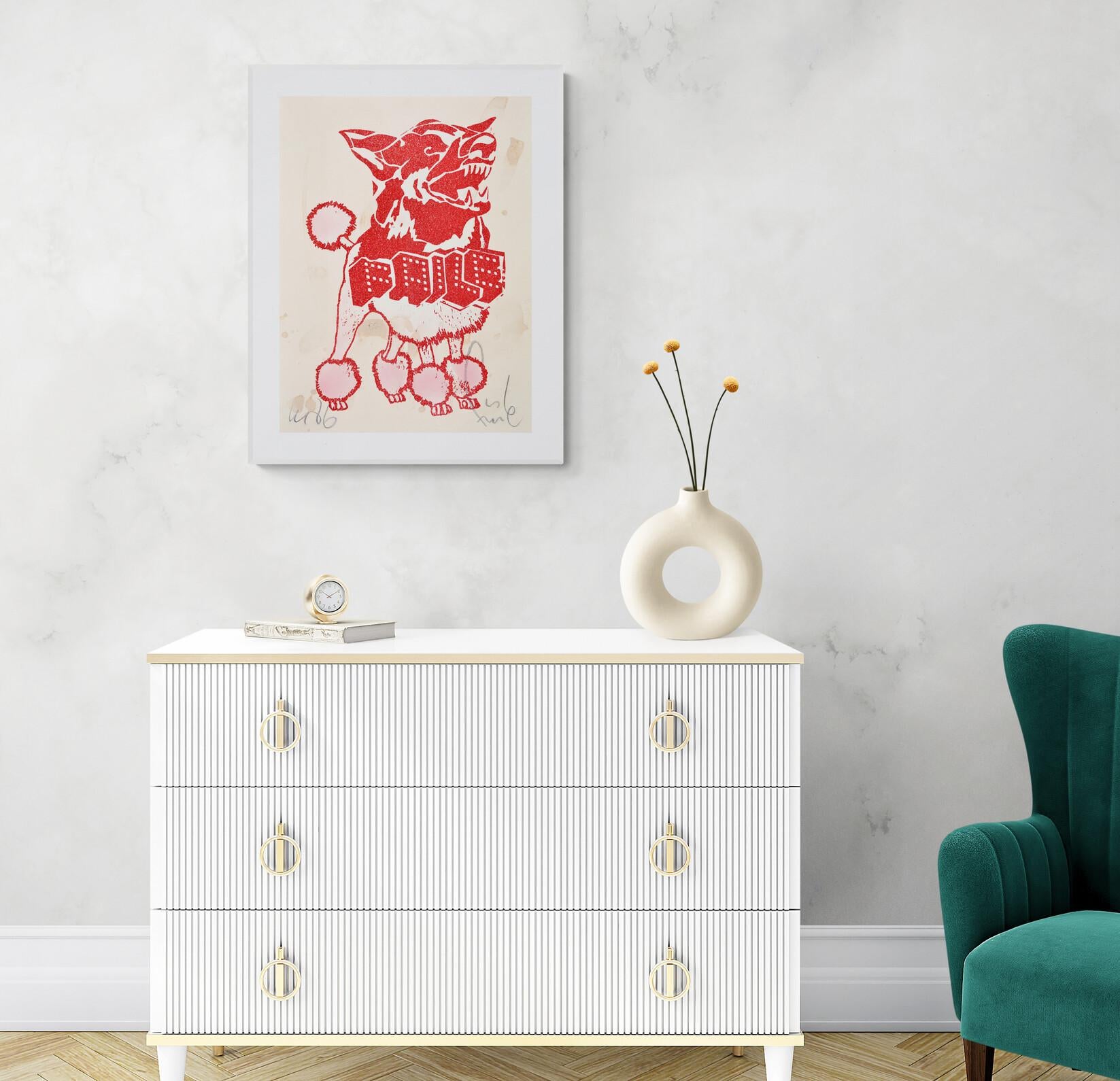 FAILE -DIAMOND FAILEDOODLE (RED/TAN). Mixed Media Pop Art Urban Glitter Graffiti For Sale 5