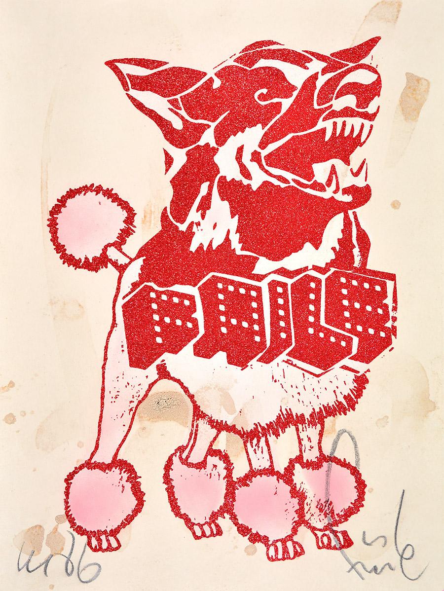 Faile Figurative Print - FAILE -DIAMOND FAILEDOODLE (RED/TAN). Mixed Media Pop Art Urban Glitter Graffiti