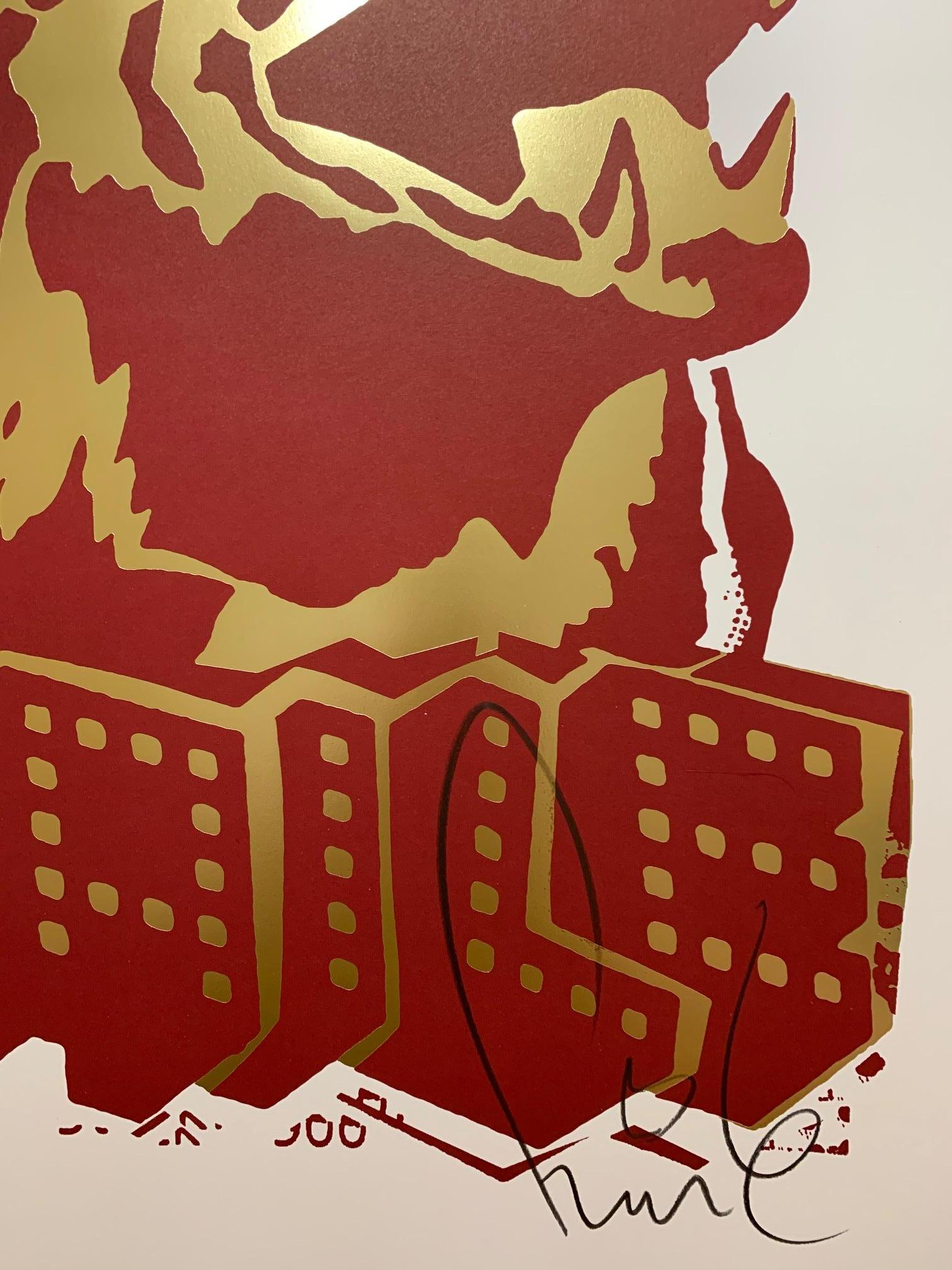 FAILE DOG 2018 Edizione rossa e oro Inchiostri metallizzati oro Pop Art Street Art Urban - Animal Print Marrone di Faile