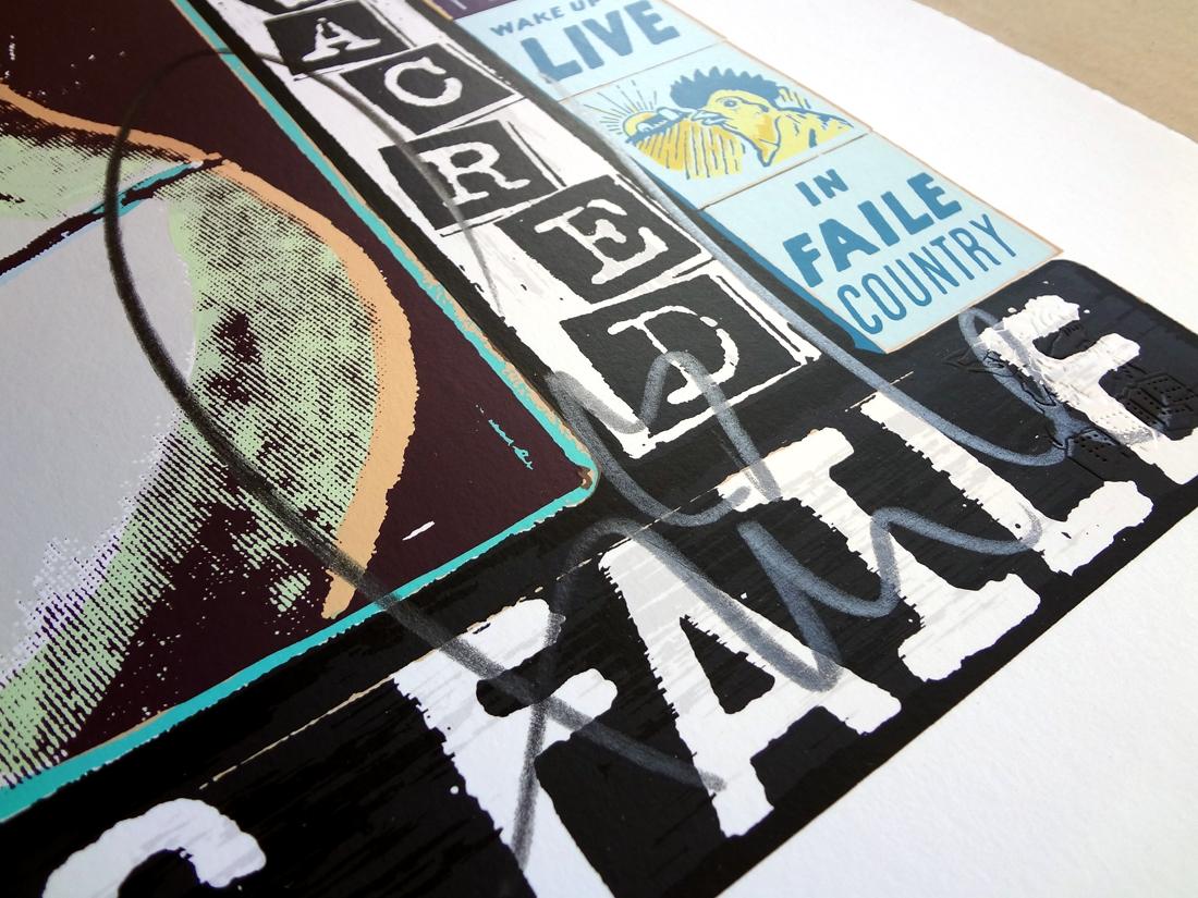 FAILE - THE RIGHT ONE, HAPPENS EVERYDAY
Date of creation: 2014
Medium: Screen print on Coventry Rag paper
Edition number: 418/450
Size: 71 x 61 cm
Condition: In mint conditions, brand new and never framed
Observations:
20 colour screen print on high