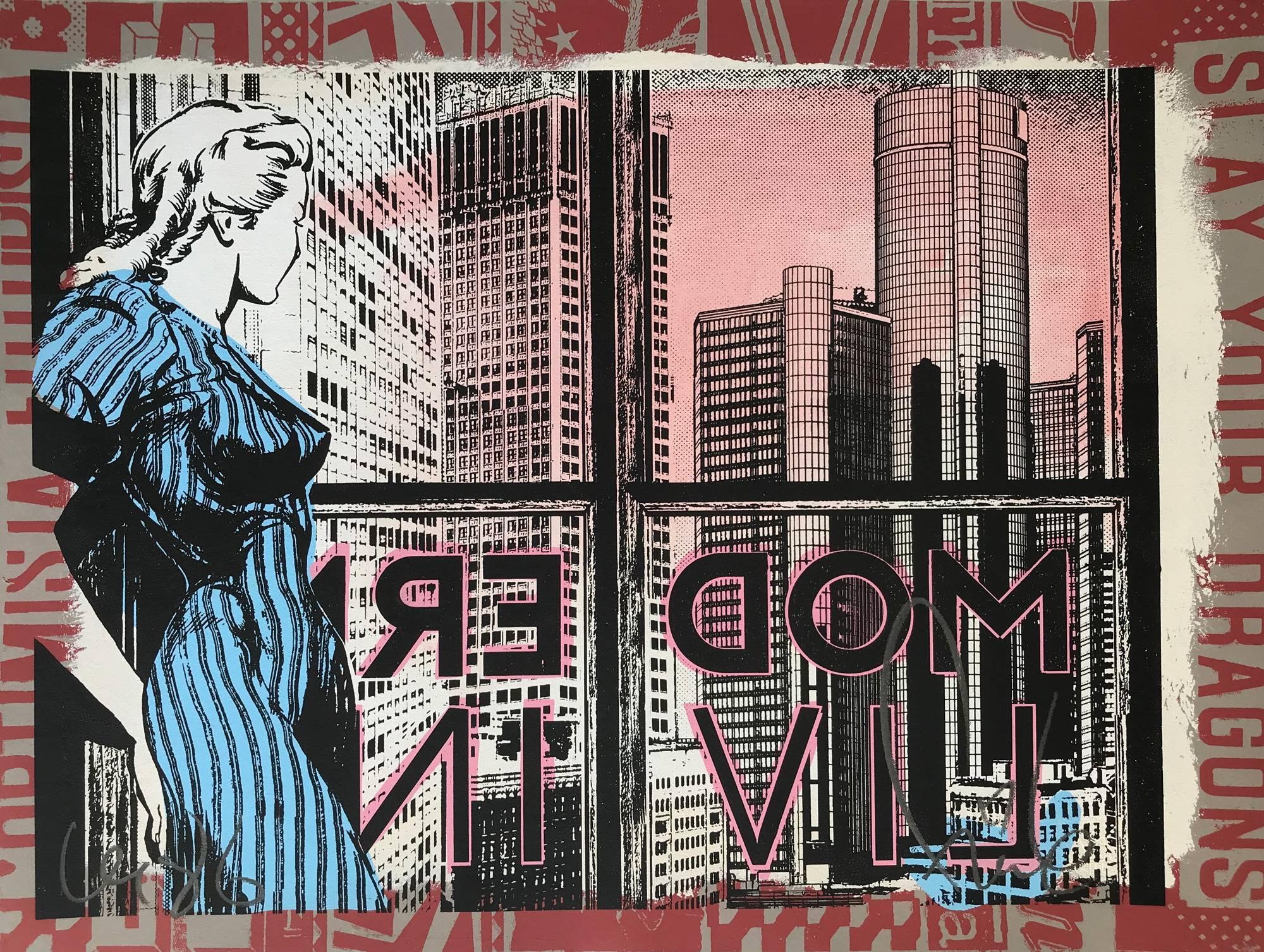 Faile Figurative Print - Modern Living, Hand-painted Screen Print, Street Art, Urban Art, Graffiti 