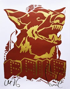Red Dog (stampa in edizione limitata con lamina d'oro) di famosi Street Artistics Pop Artists