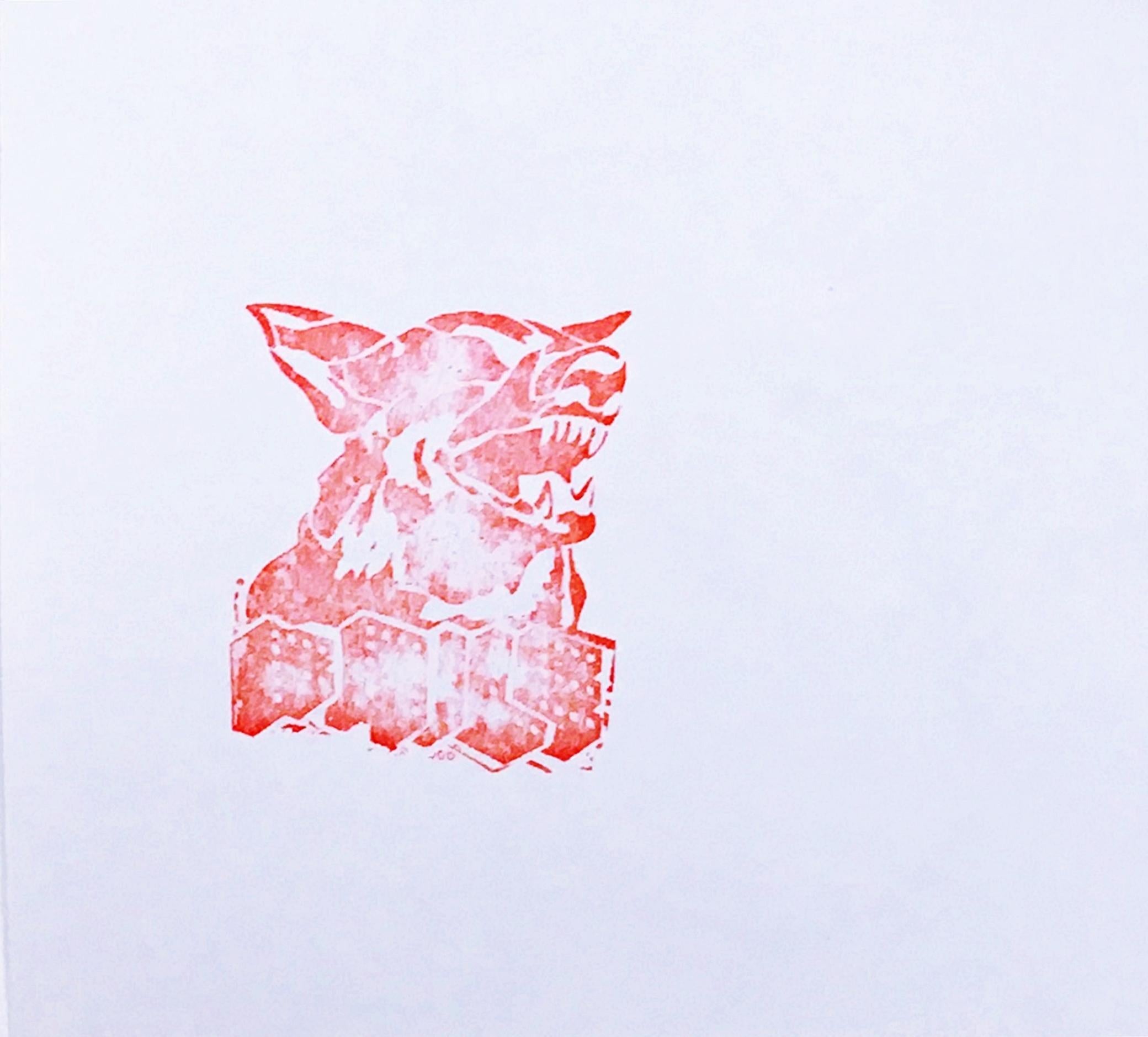 Le chien rouge (impression à l'édition limitée avec feuille d'or) par de célèbres artistes pop art de la rue  - Art urbain Print par Faile