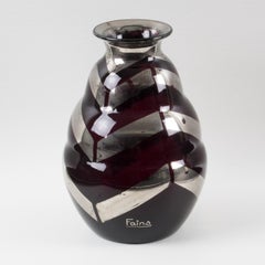Fains Art Deco Silver Overlay Black Opaline Glass Vase, France 1930s