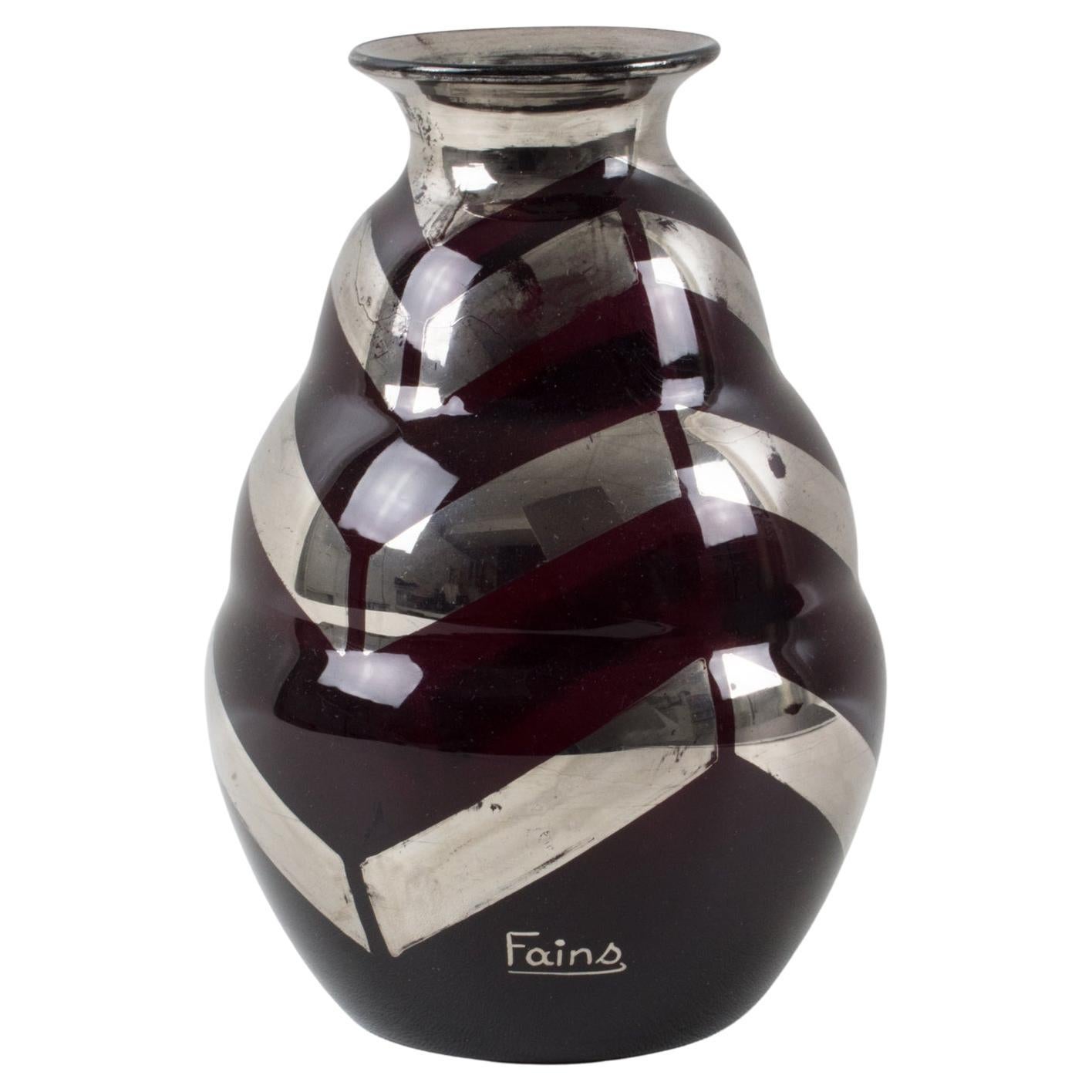 Vase en verre Hyalite doré noir Art Déco, De Rupel Boom, Belgique