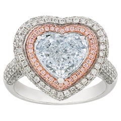 Faint Blue Diamond Heart Ring, 3.01 Carats