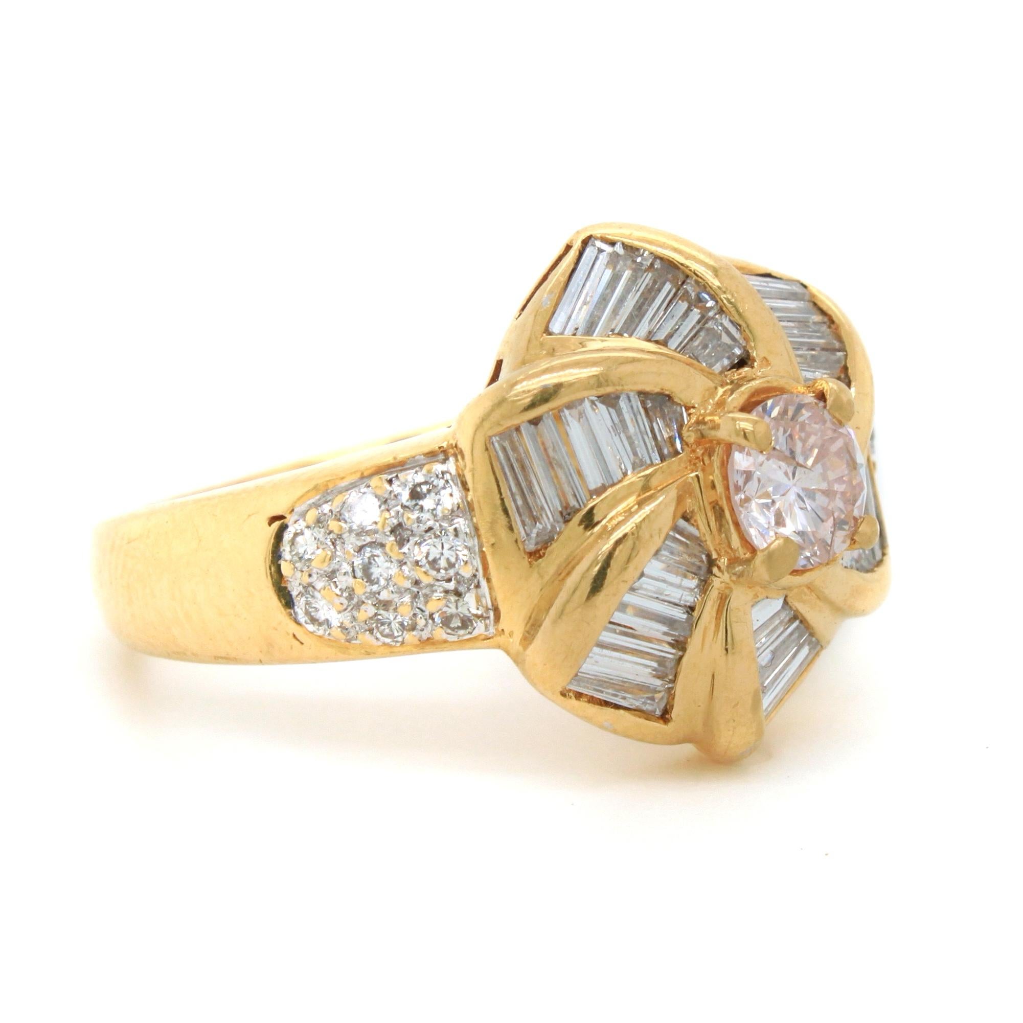 Faint Pink and White Diamond Windmill Ring, 20th Century For Sale 5