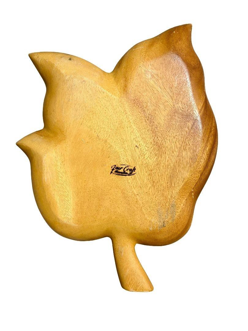 Mid-20th Century Fair Craft Monkey Pod Wood Leaf Tray
