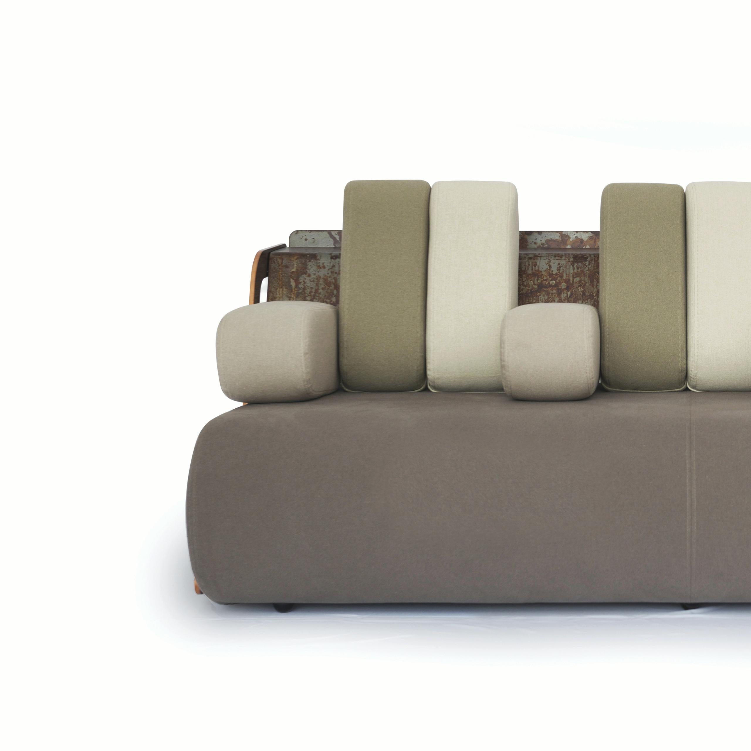 Italian Fair Play Sofa, Cotton Upholstery, Copper and Iron Structure by Mario Milana For Sale