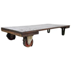 Used Fairbanks American Industrial Wood and Iron Factory Work Cart Coffee Table 'A'