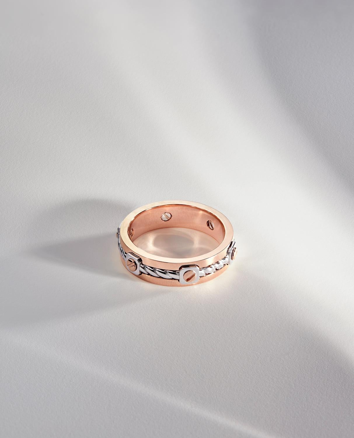 Women's or Men's FAIRBANKS Two-Tone 14k Rose & White Gold Ring For Sale