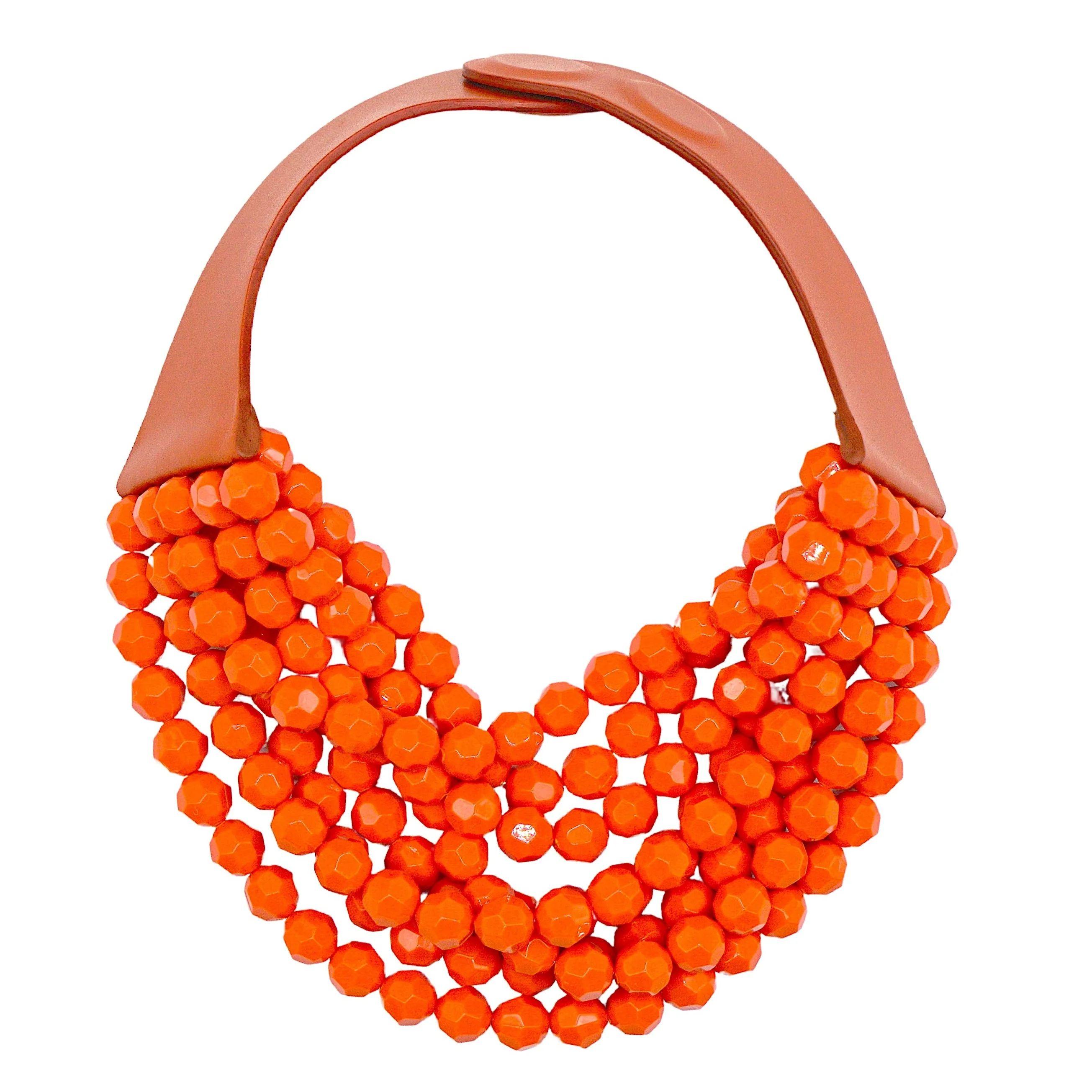 Simply Beautiful! Summer in a Necklace. Fairchild Baldwin 12mm Faceted Coral Resin Bella Lightweight Multi Strand Beads Necklace. 
Leather collar
Adjustable magnetic closure
Hand crafted in Italy 
Comes with a leather extender and your own Fairchild