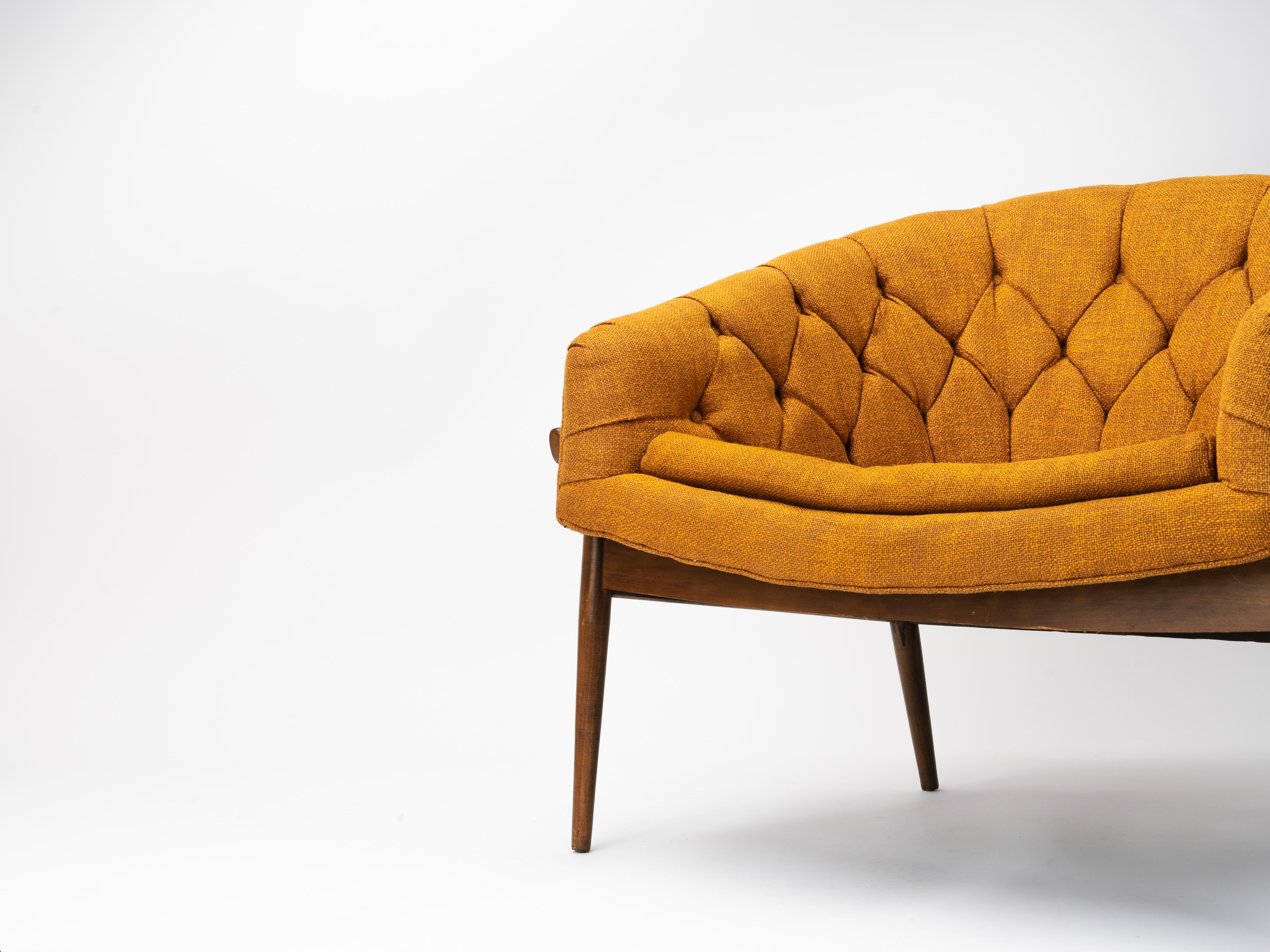 Fairfield Chair Co. Gold Tufted Mid-Century Barrel Back Lounge Chair For Sale 11