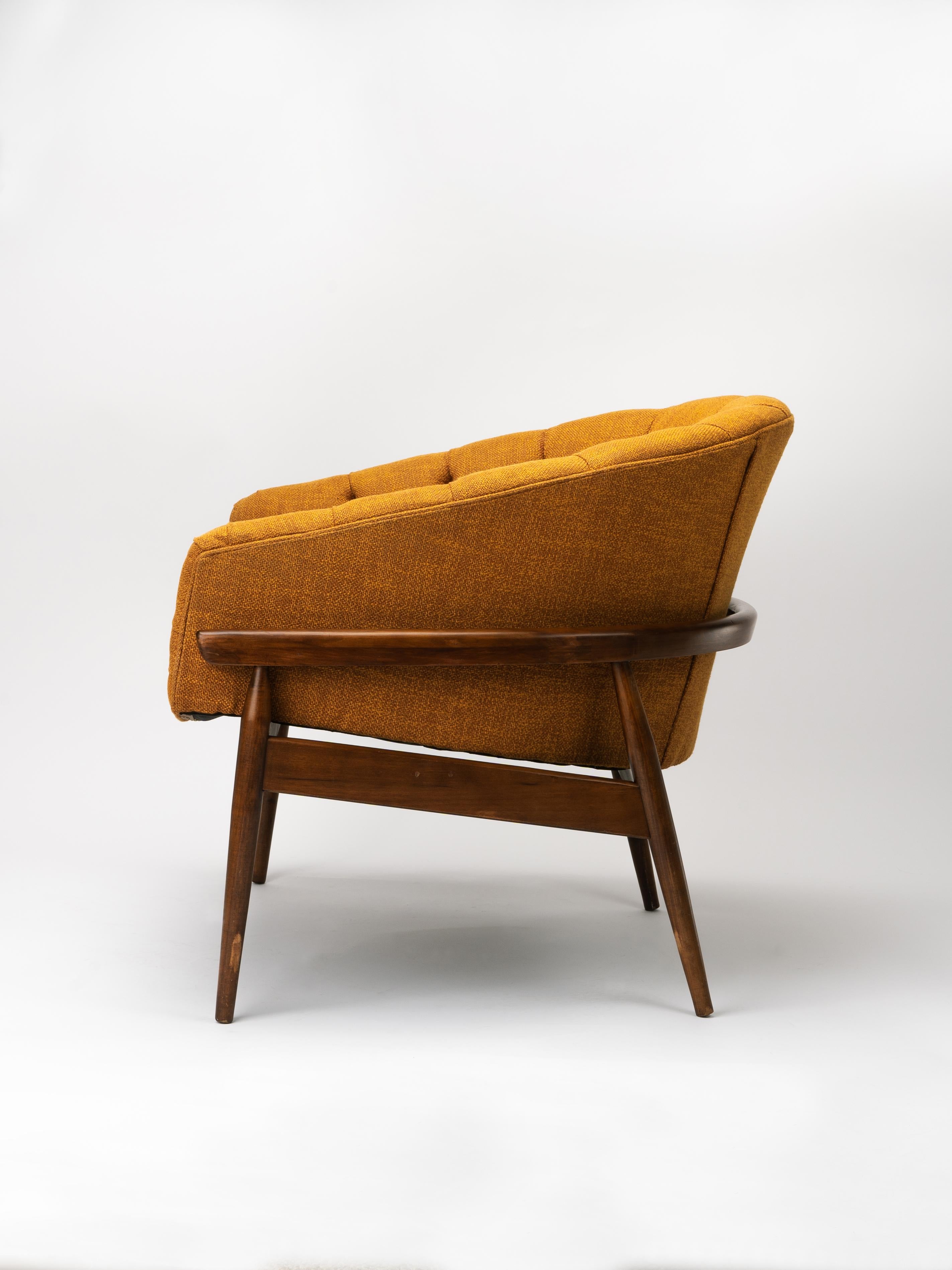American Fairfield Chair Co. Gold Tufted Mid-Century Barrel Back Lounge Chair For Sale