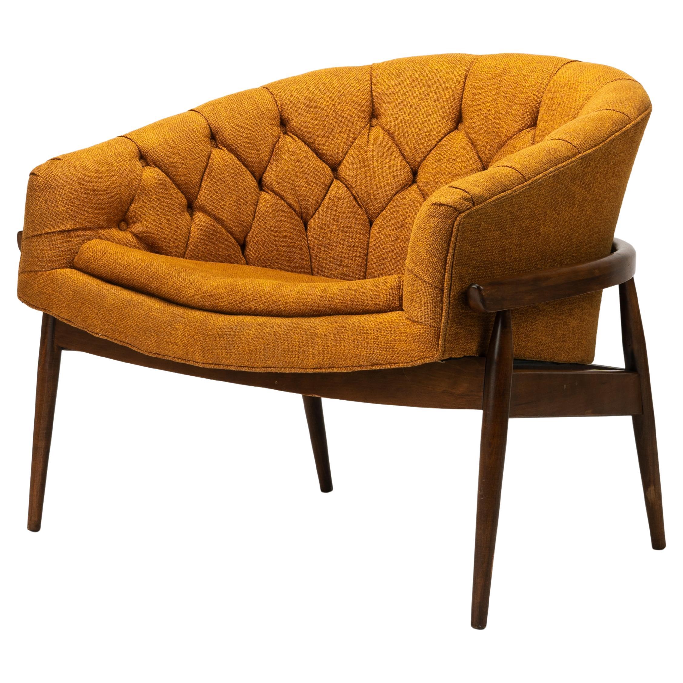 Fairfield Chair Co. Gold Tufted Mid-Century Barrel Back Lounge Chair