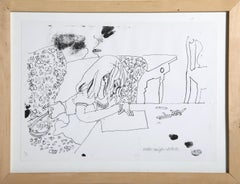 Child Writing (Lizzie Drawing), Signed Modern Lithograph by Fairfield Porter