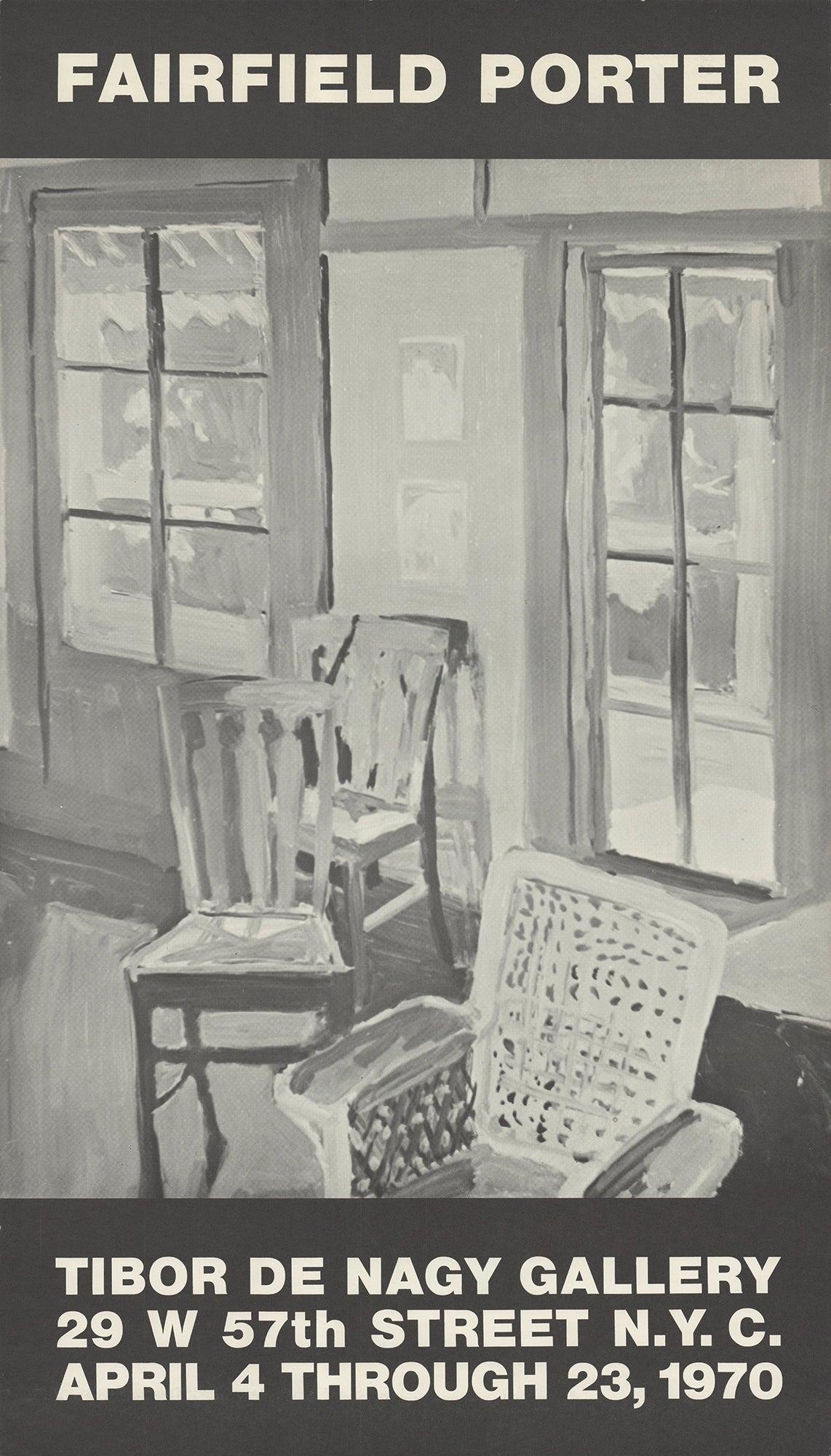 This vintage 1970 exhibition poster for Fairfield Porter’s show at the Tibor de Nagy Gallery in New York captures the refined, intimate realism that defines Porter’s work and his place in postwar American painting. A rare vertical format, the poster