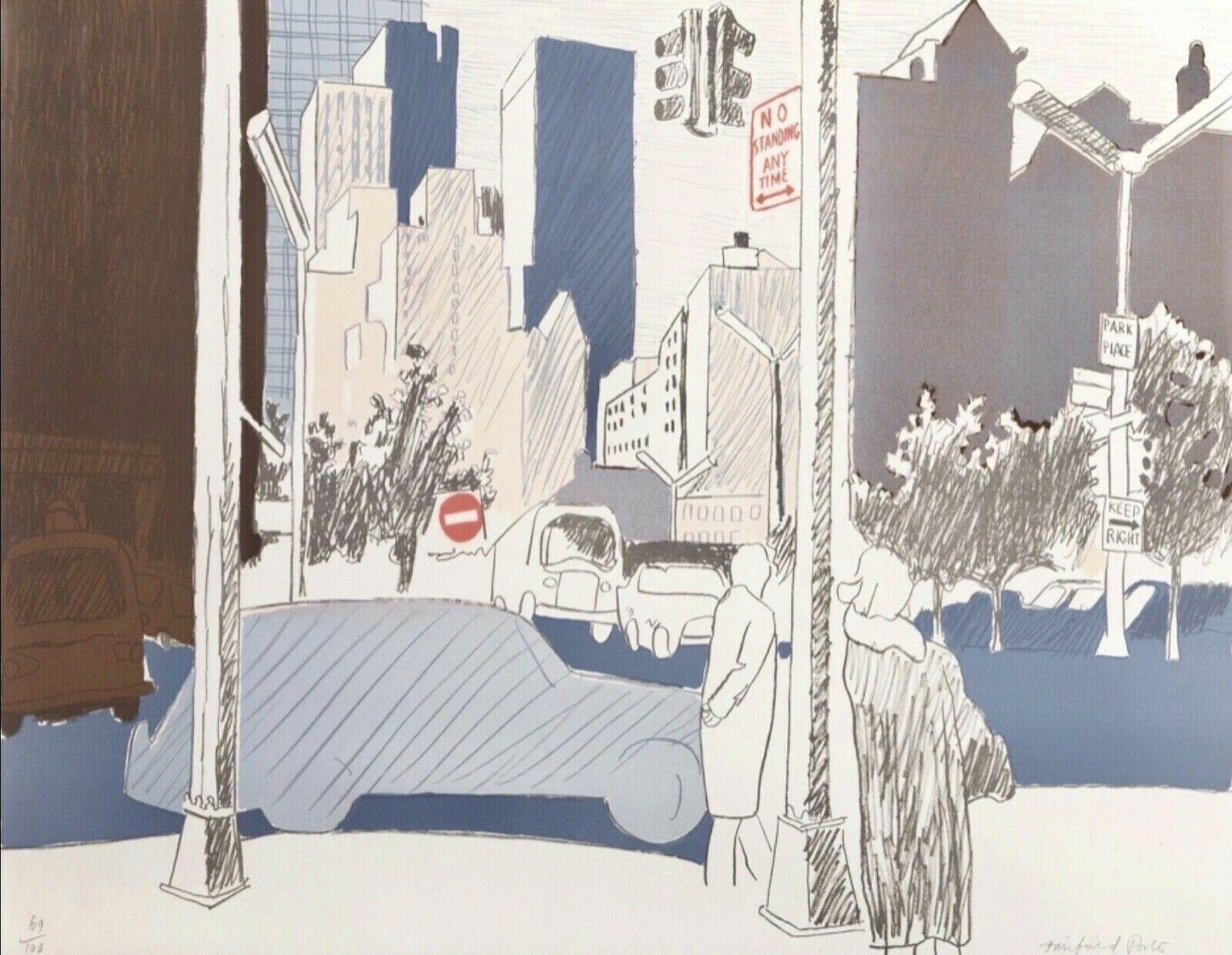 Artist: Fairfield Porter (1907-1975)
Title: Street Scene (L.18)
Year: 1969
Medium: Lithograph on Arches paper
Edition: 69/100, plus proofs
Size: 22.25 x 30 inches
Condition: Excellent
Inscription: Signed and numbered by the artist
Notes: Published