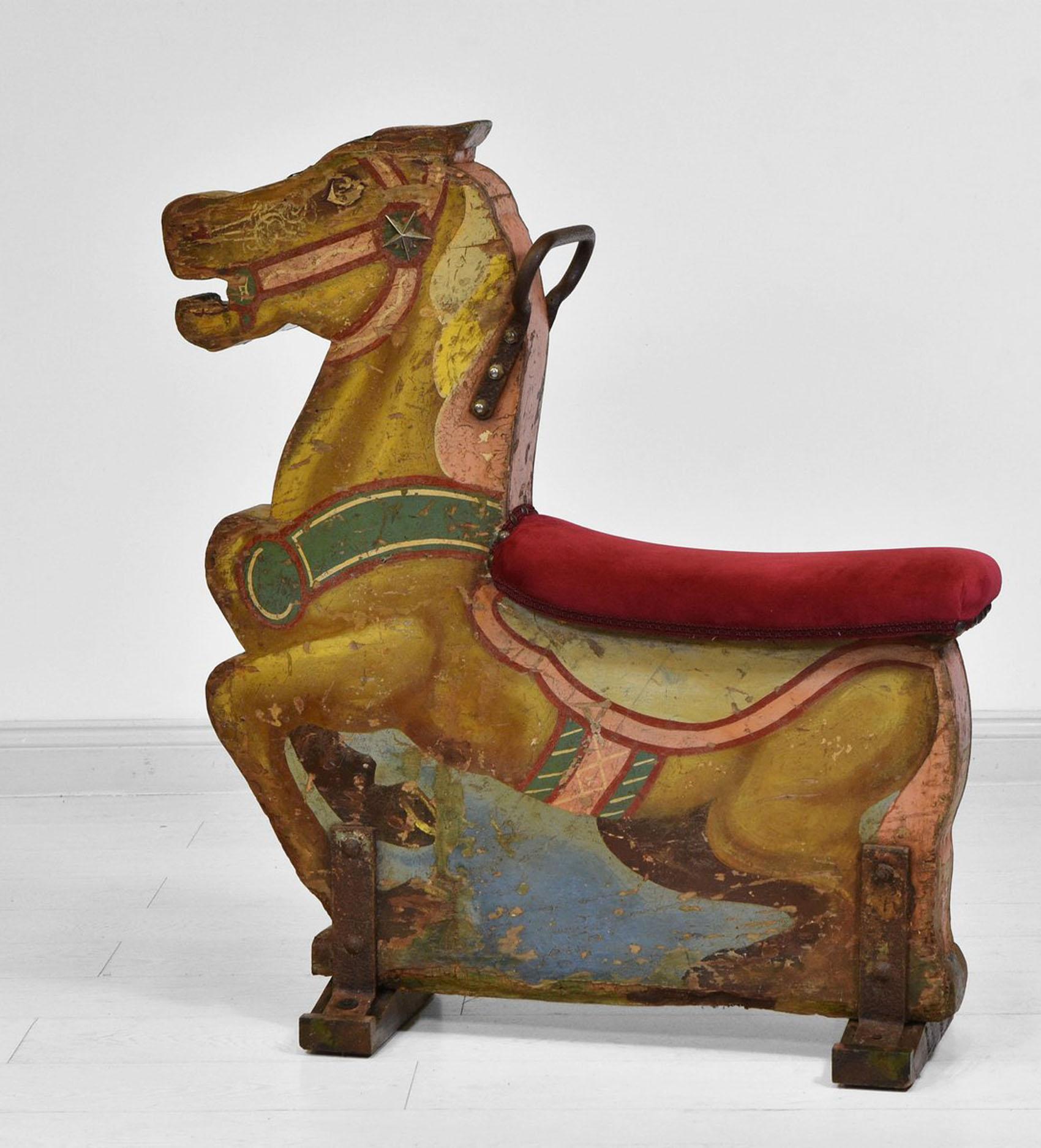 Fairground Merry Go Round Carousel Ride Wooden Decorative Horse Velvet Seat 4