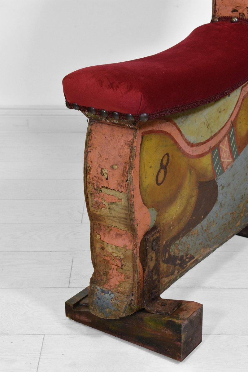 Hand-Painted Fairground Merry Go Round Carousel Ride Wooden Decorative Horse Velvet Seat