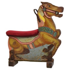 Vintage Fairground Merry Go Round Carousel Ride Wooden Decorative Horse Velvet Seat