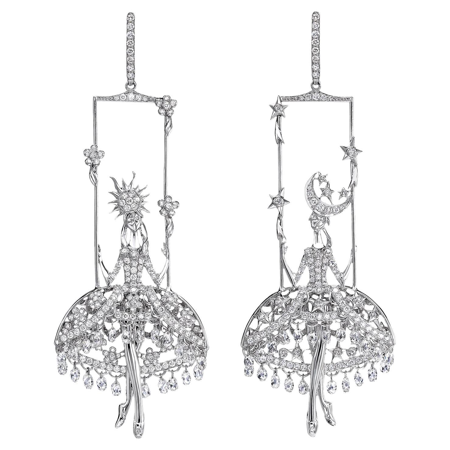 Fairies Earrings in 18ct White Gold with 8.95ct White Diamonds Sybarite Jewell
