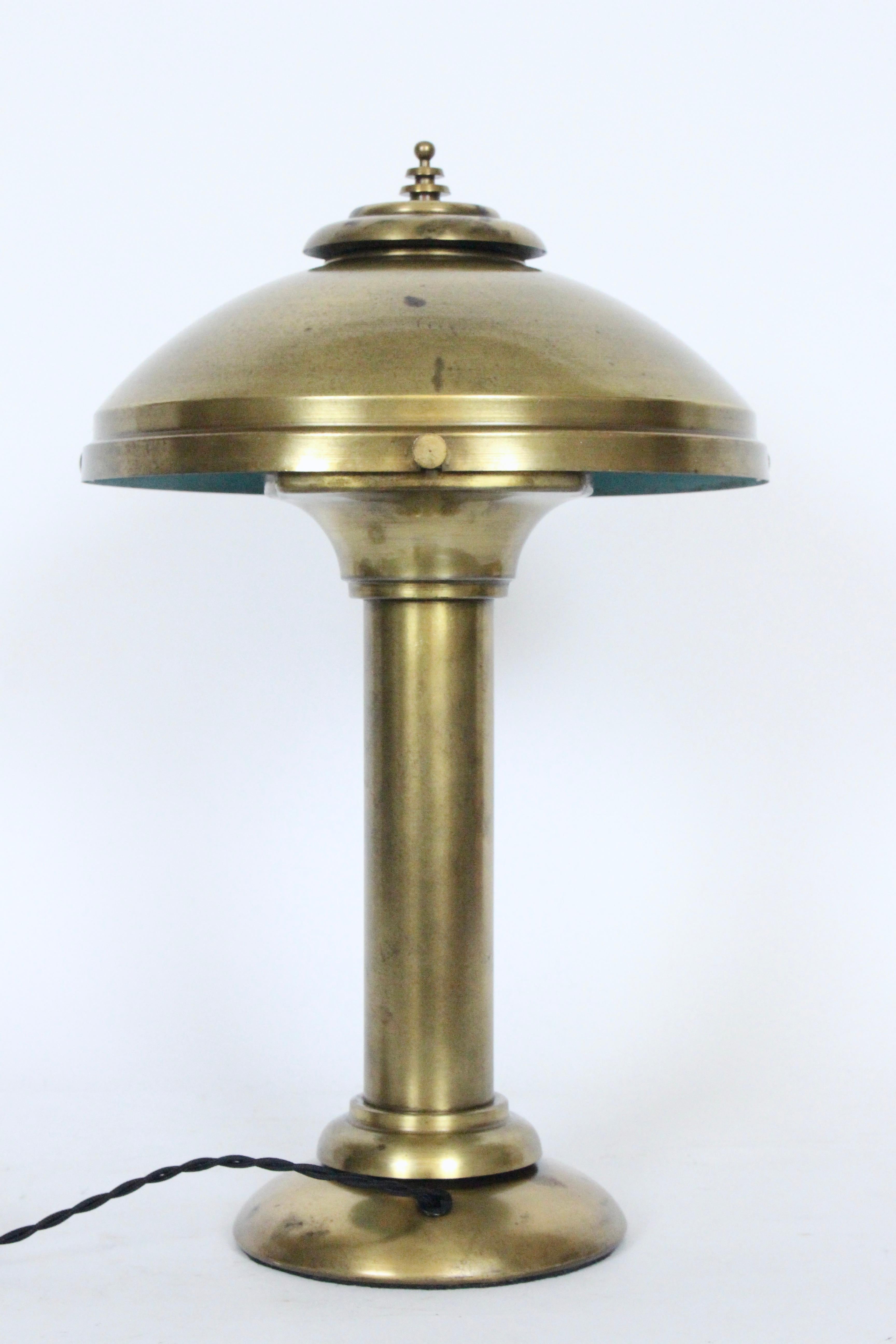 Art Deco Fairies Mfg. Co. Cantilever All Brass Shaded Desk Lamp, 1920s For Sale