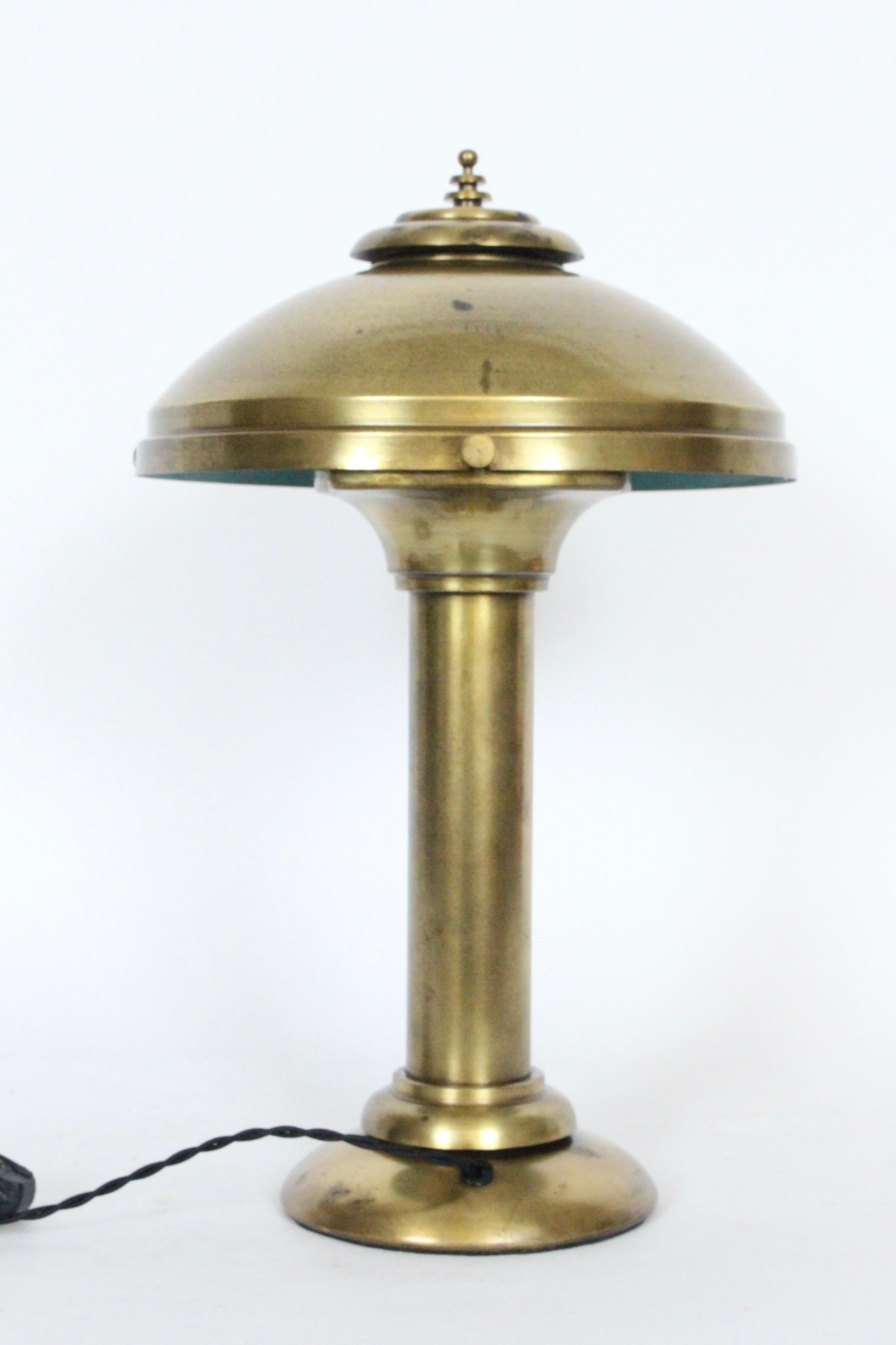 American Fairies Mfg. Co. Cantilever All Brass Shaded Desk Lamp, 1920s For Sale