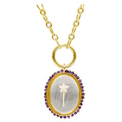 Fairy Angel Victorian Style Oval Pendant Embellished with Stones in 14k Gold