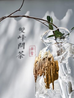 Fairy Mountain Crystal Sculpture with Brass Decor by Gordon Gu