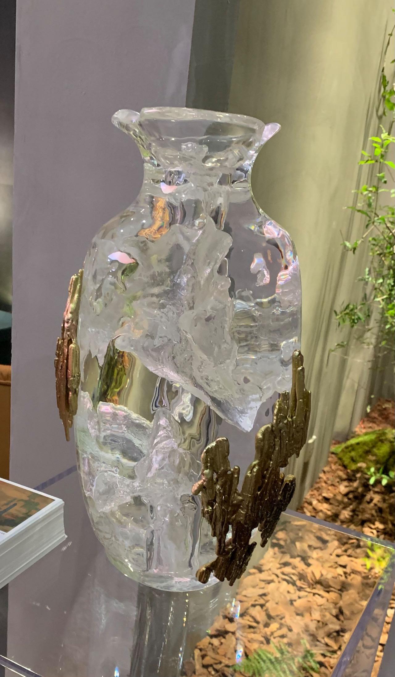 Contemporary Fairy Mountain Crystal Sculpture with Brass Decor by Gordon Gu For Sale