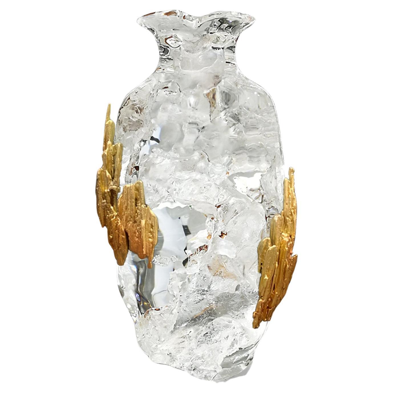 Fairy Mountain Crystal Sculpture with Brass Decor by Gordon Gu For Sale